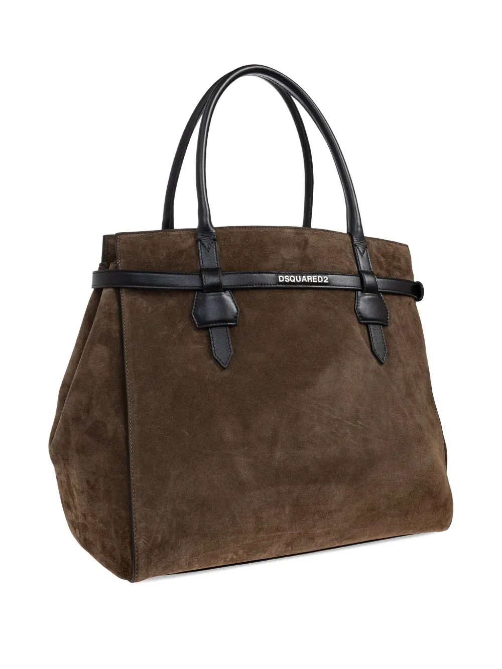 Dsquared2 Twin Leather-trimmed Suede Shoulder Bag In Brown