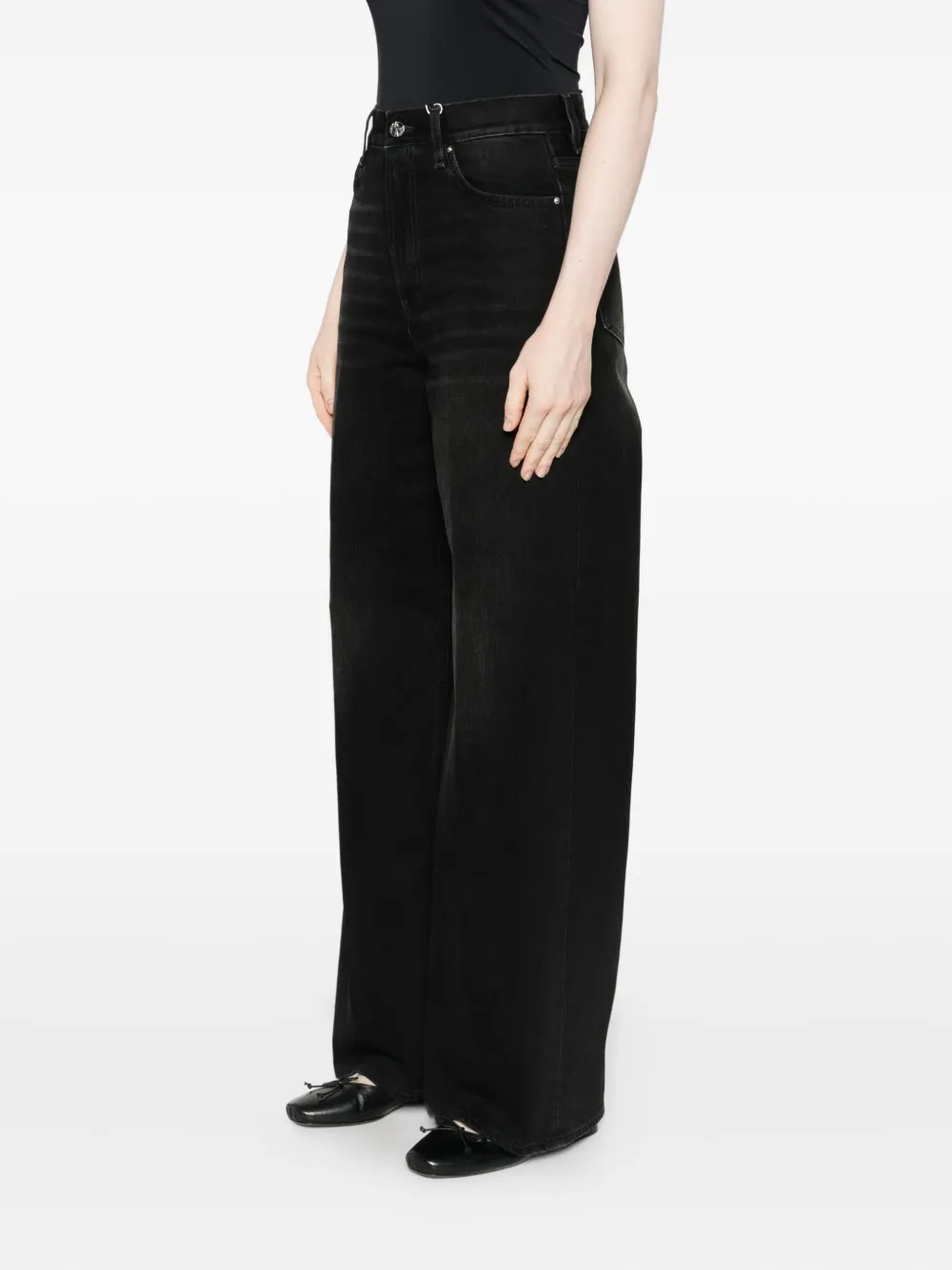 Totême High Waist Wide Leg Denim Trousers In Black