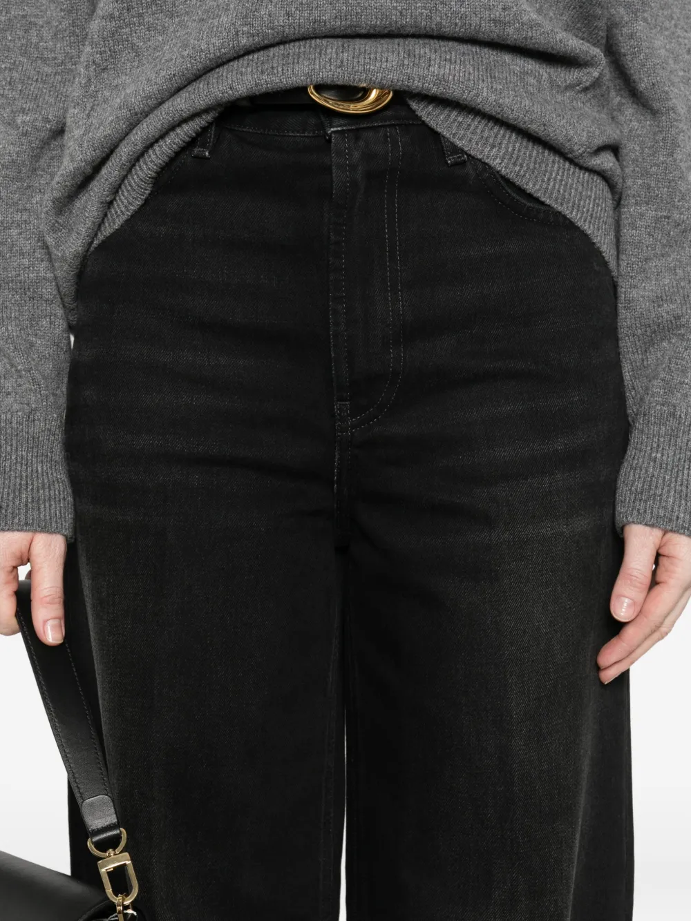 Totême High Waist Wide Leg Denim Trousers In Black