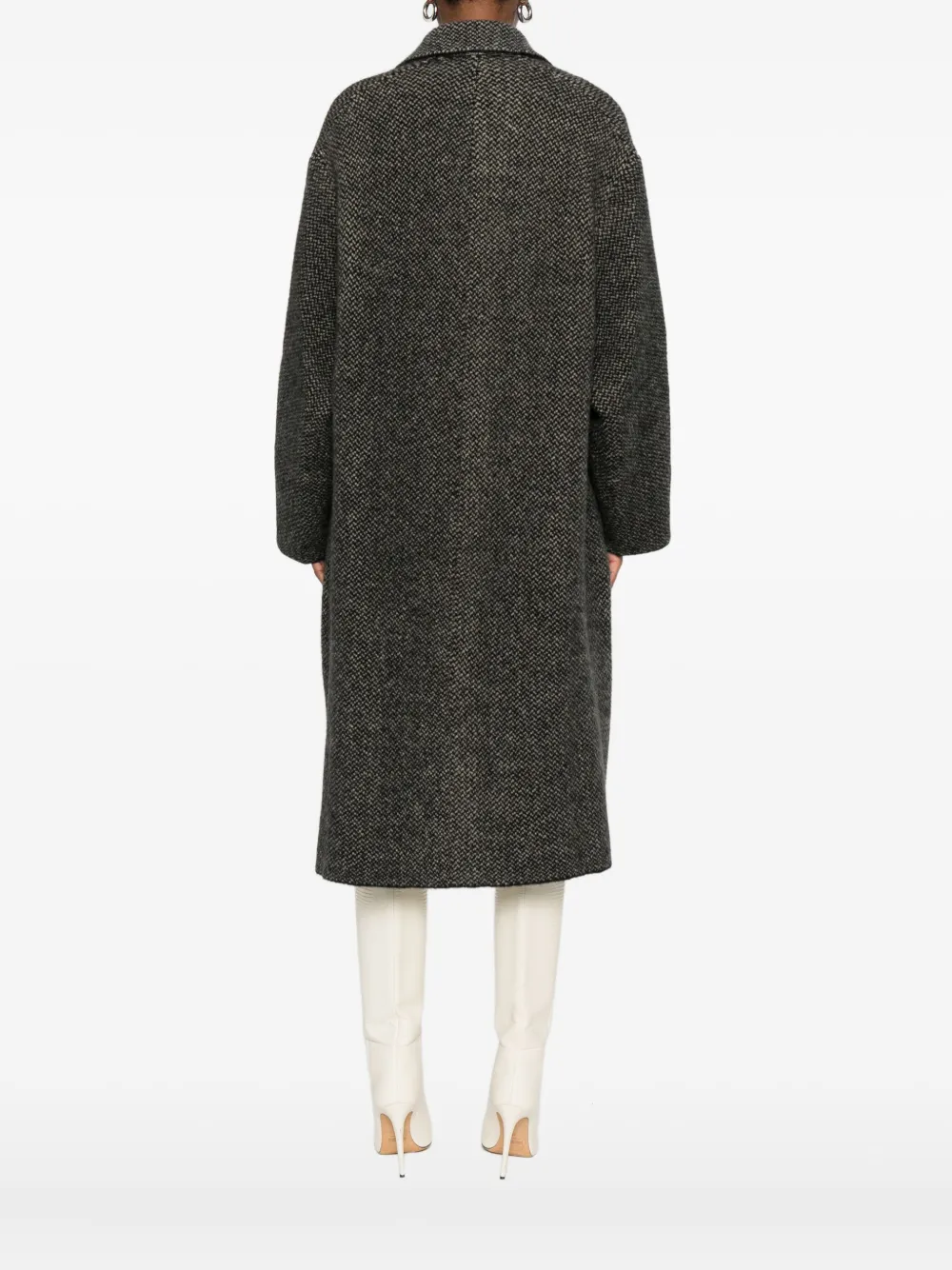 Boboutic Patch-pocket Herringbone Coat In Black
