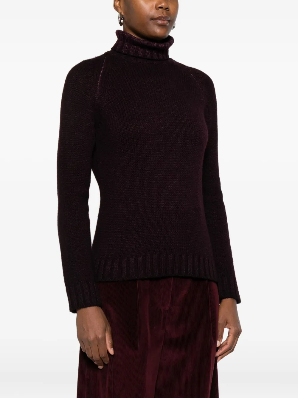Base Turtleneck Ribbed Sweater In Brown