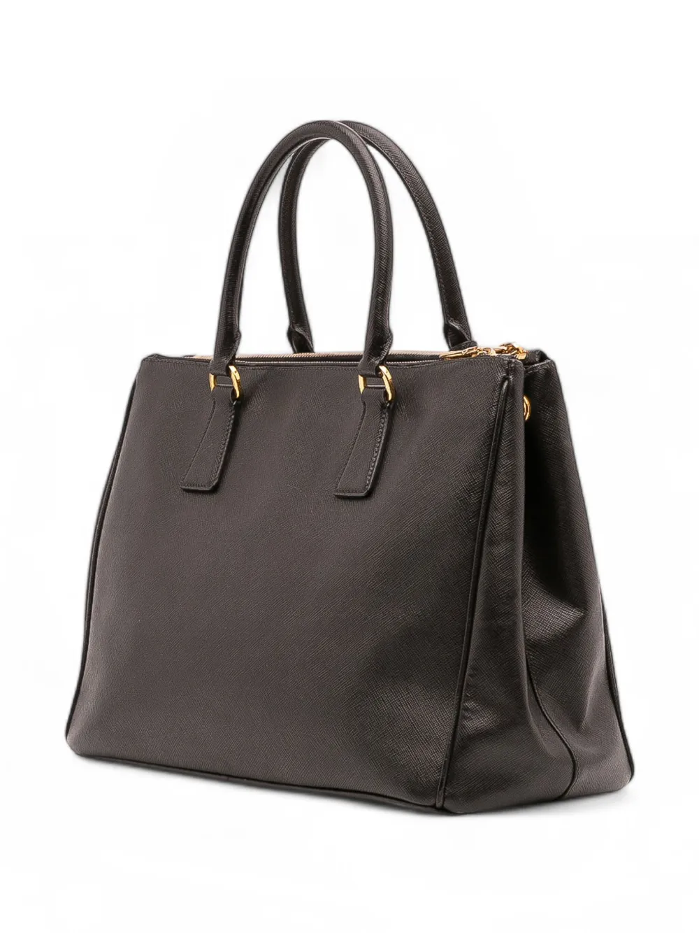 Pre-owned Prada 2000-2025 Medium Saffiano Lux Galleria Double Zip Satchel In Black