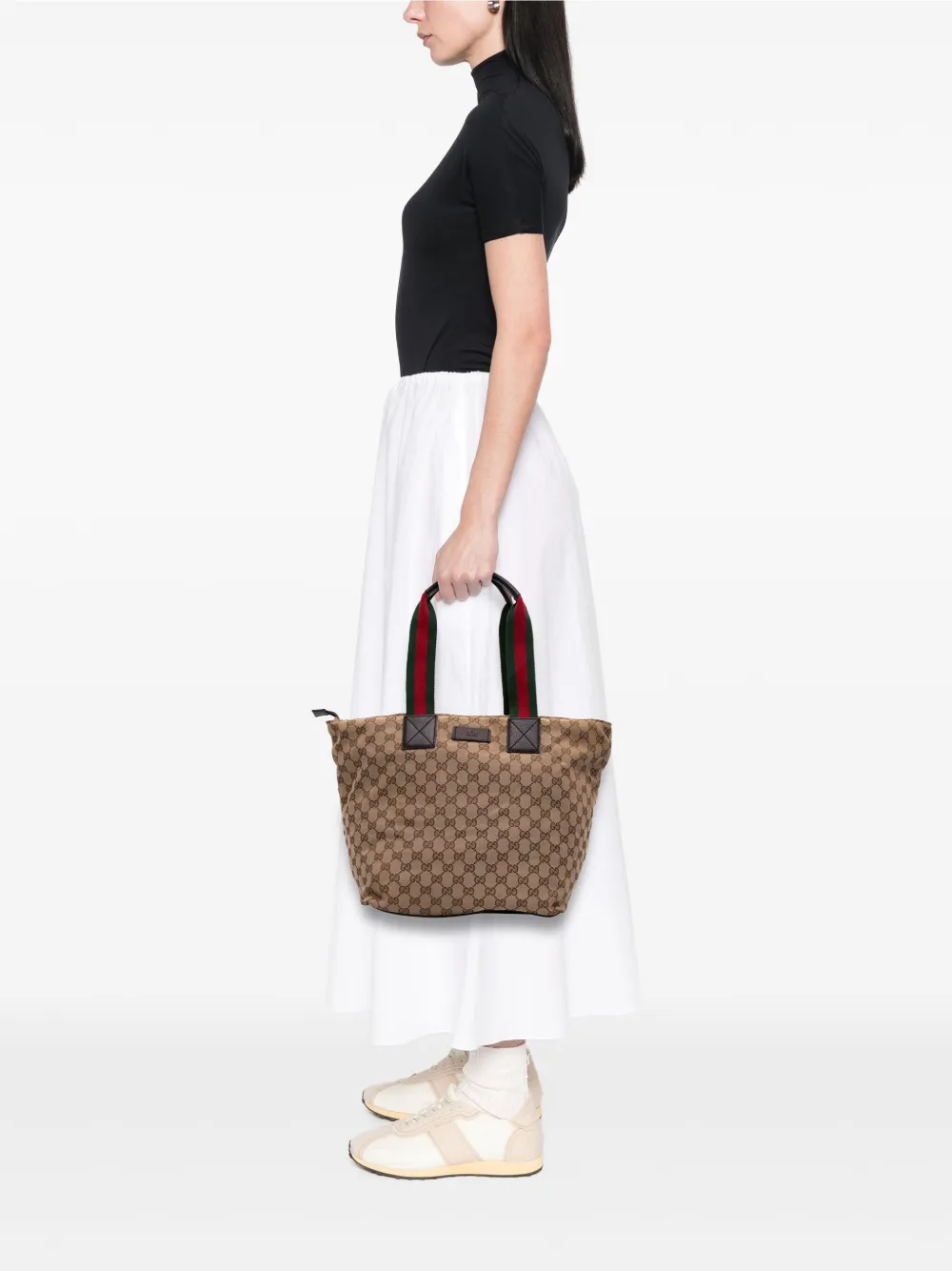 Pre-owned Gucci 2016-2025 Gg Canvas Web Tote Bag In Brown