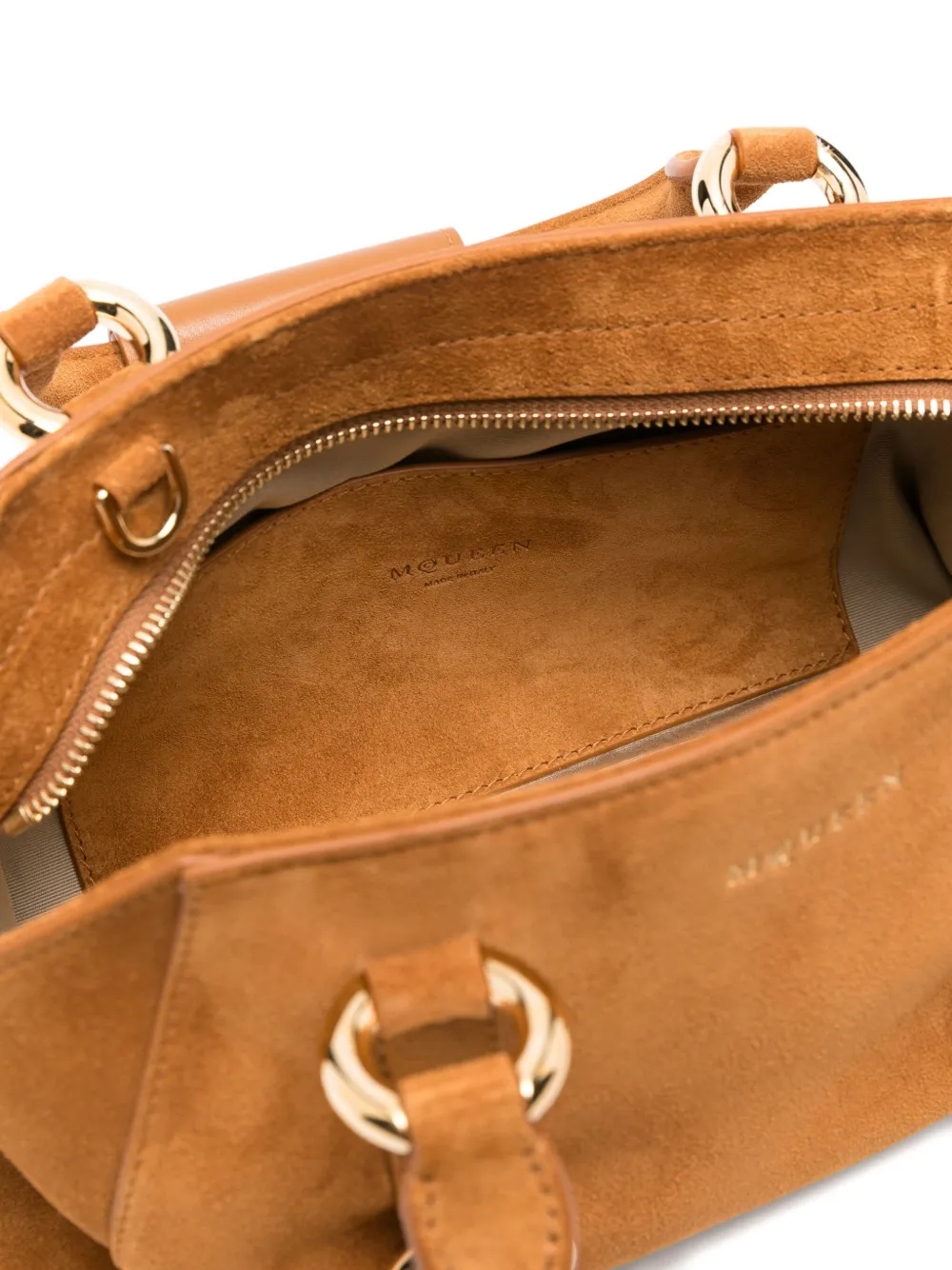 Alexander Mcqueen Mcqueen Small Farringdon Suede Satchel In Brown