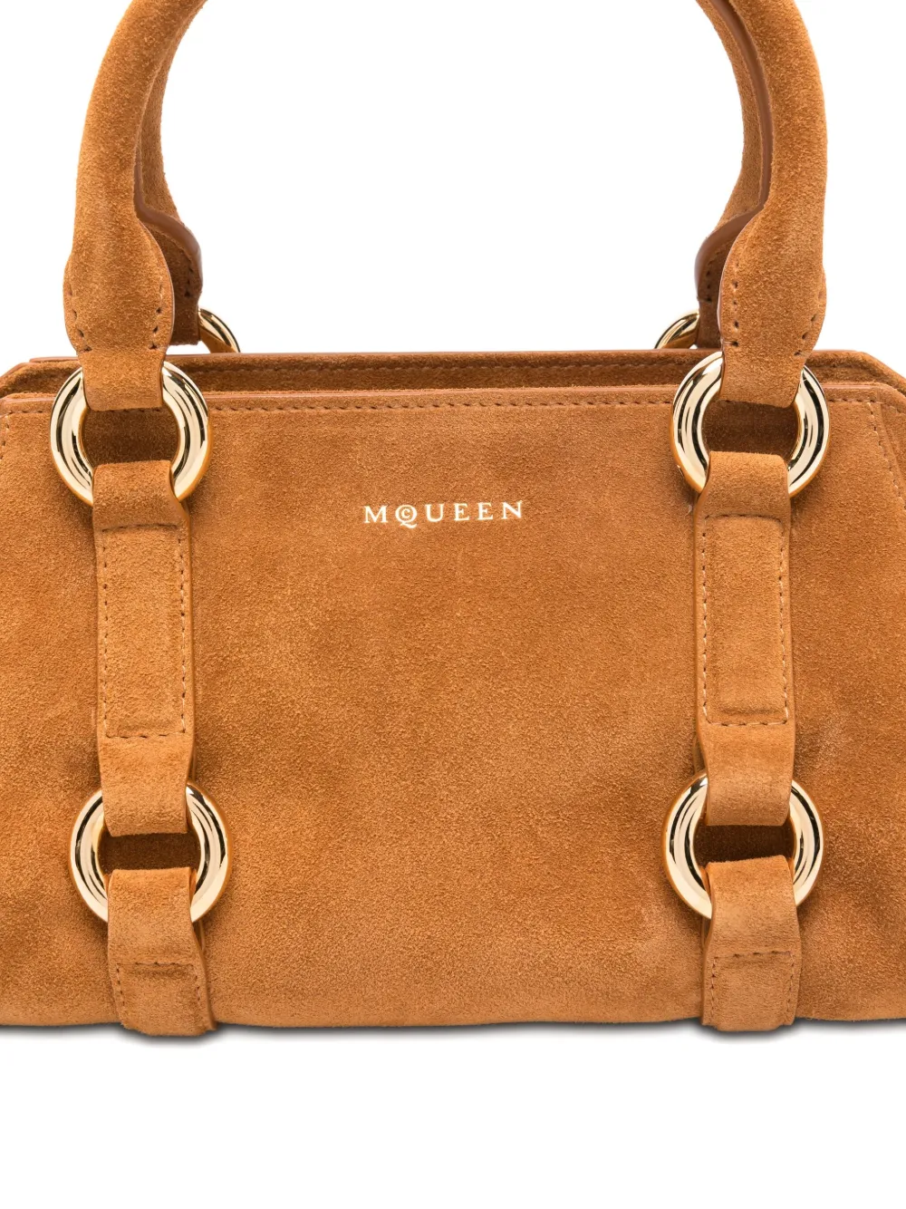 Alexander Mcqueen Mcqueen Small Farringdon Suede Satchel In Brown