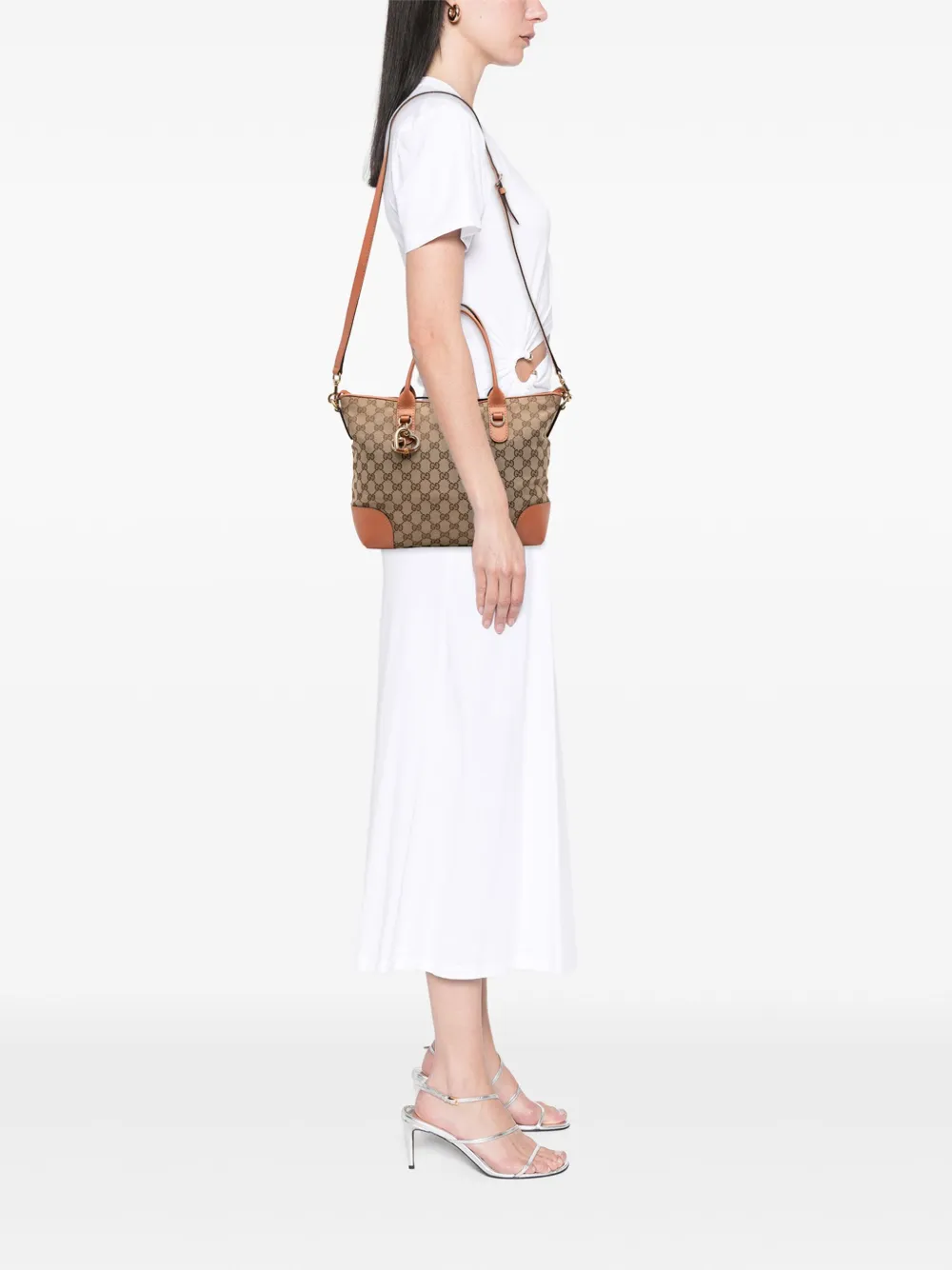 Pre-owned Gucci 2016-2025 Gg Canvas Heart Bit Satchel In Brown