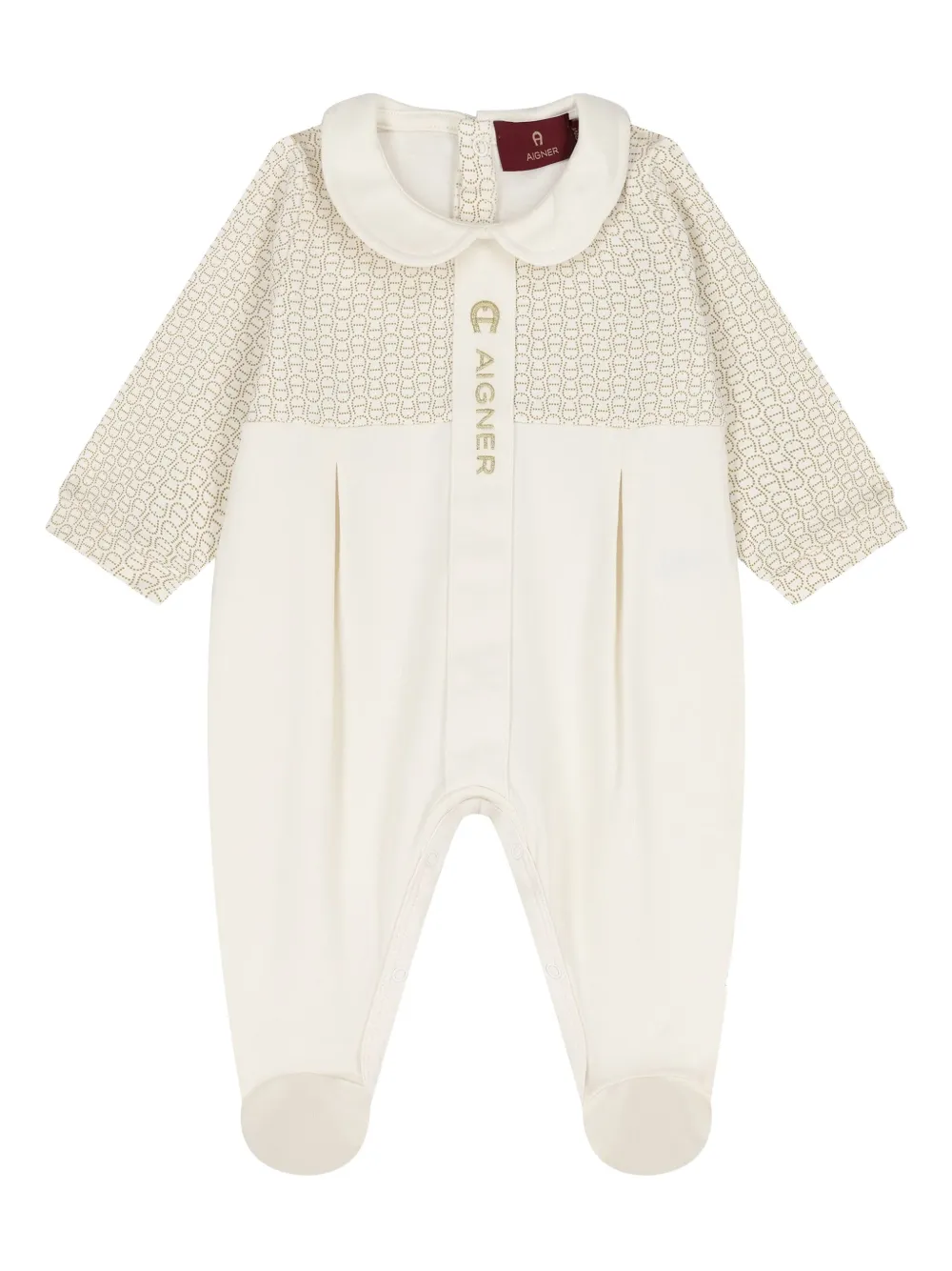 Aigner Kids logo-pattern Peter Pan-collar babygrow | Neutrals | Image 1
