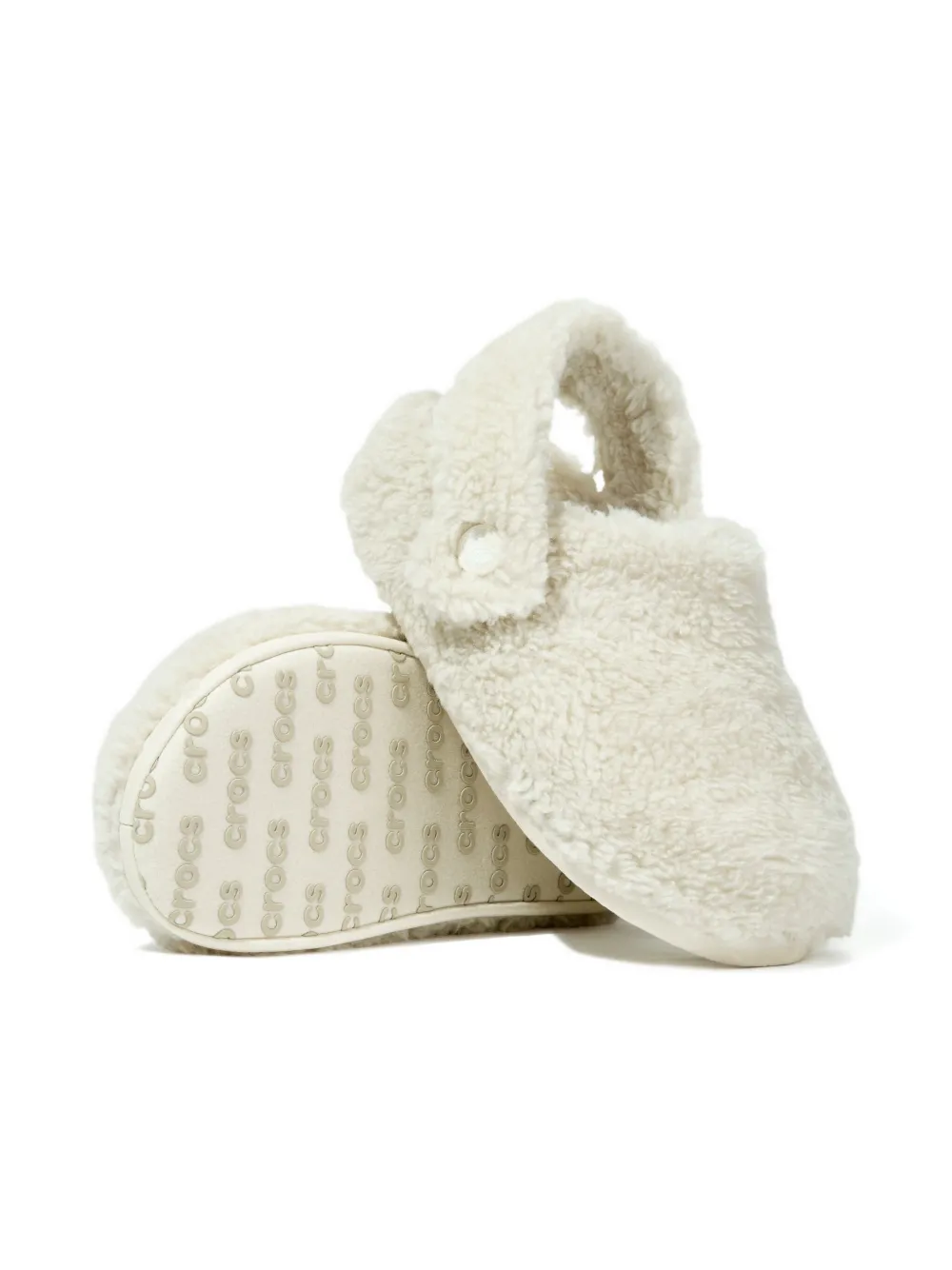 Crocs Kids faux-shearling fluffy strap slippers - Beige