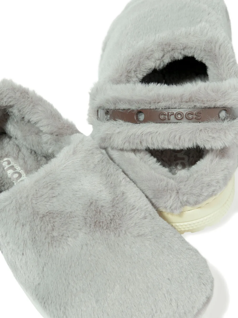 Crocs Kids Cozzzy slippers met bandje van imitatiebont Grijs