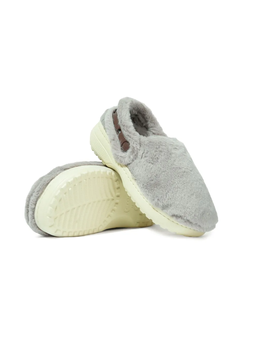 Crocs Kids Cozzzy slippers met bandje van imitatiebont Grijs