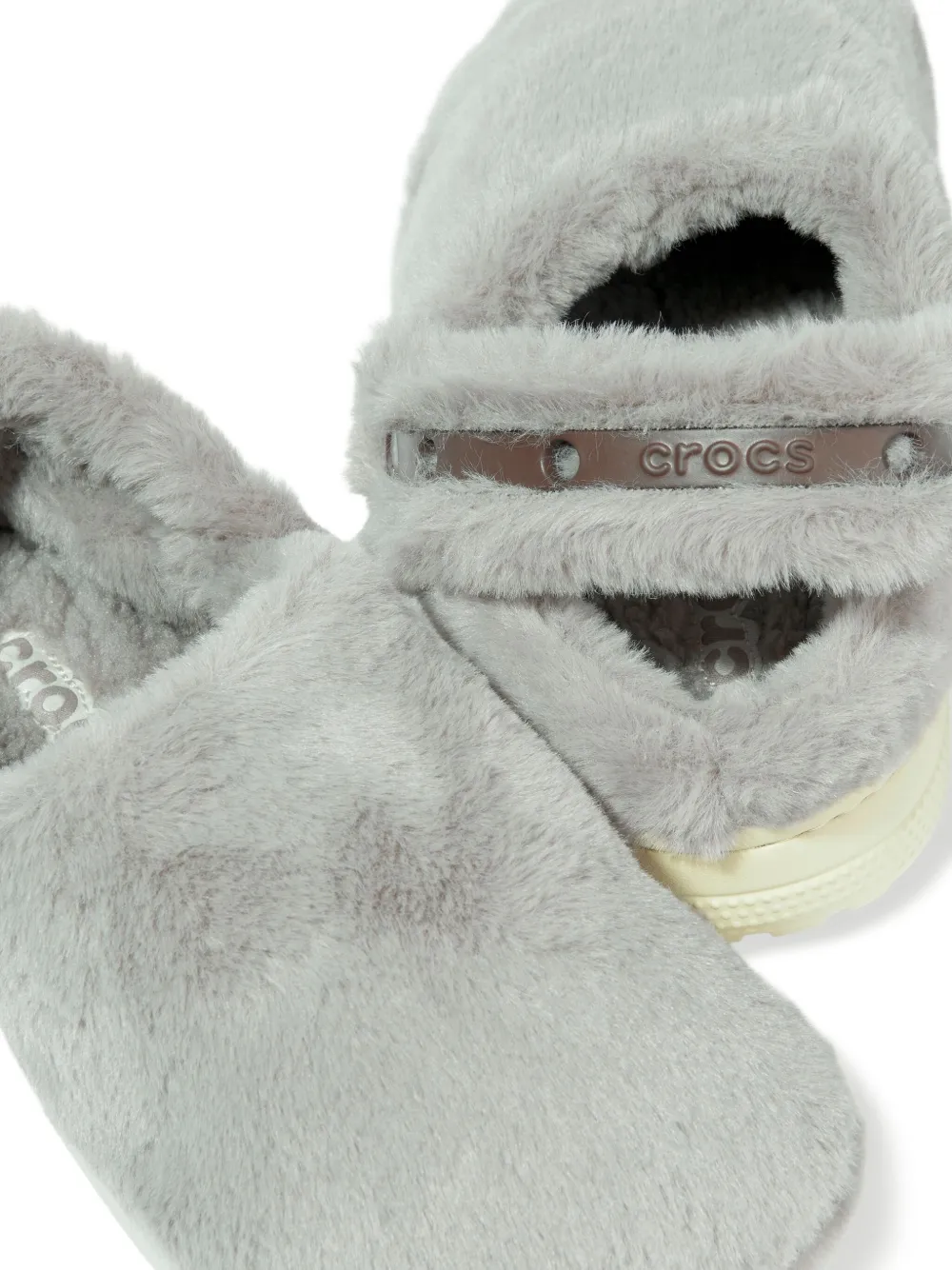 Crocs Kids Cozzzy slippers met bandje van imitatiebont Grijs