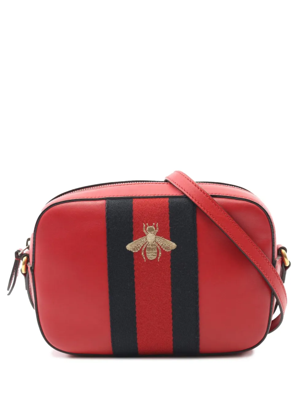 Gucci Pre-Owned 2016-2020 Calfskin Web Webby Bee Camera Bag crossbody Gucci Pre-Owned 2016-2020 Calfskin Web Webby Bee Camera Bag crossbody