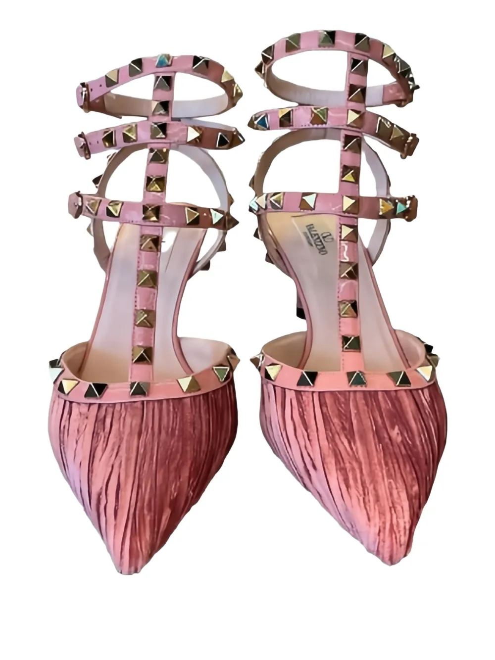 Valentino Garavani 25.5mm pleated studded pumps Rood