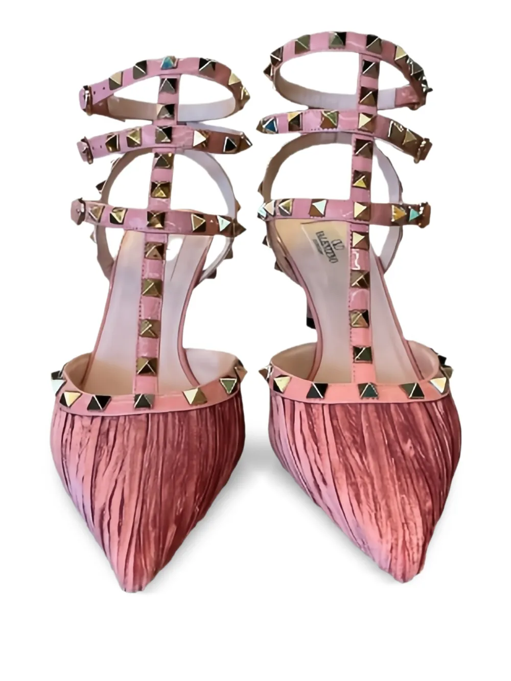 Valentino Garavani 25.5mm Rockstud pleated pumps Pink