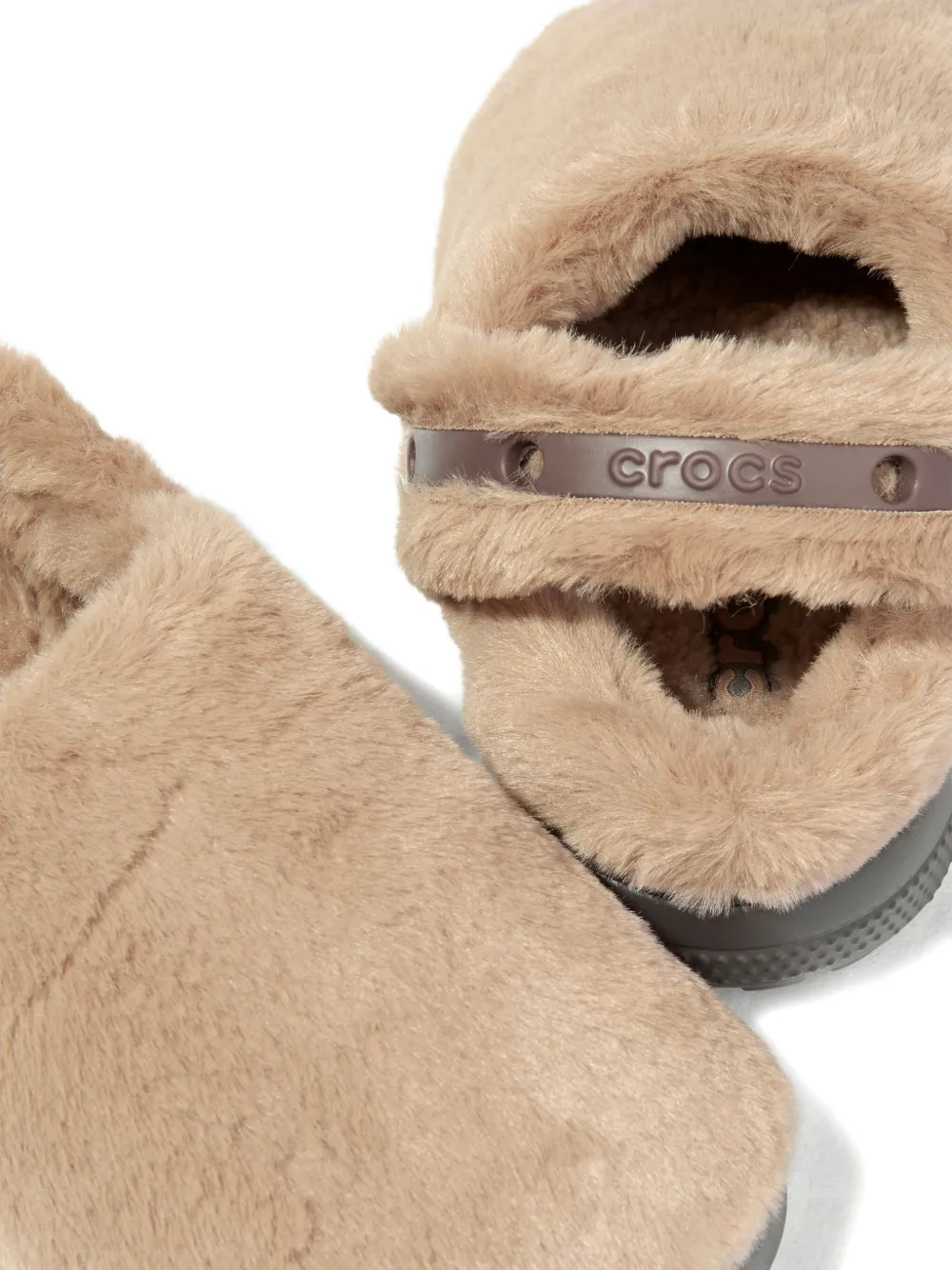 Crocs Kids Cozzzy slippers met bandje van imitatiebont Beige