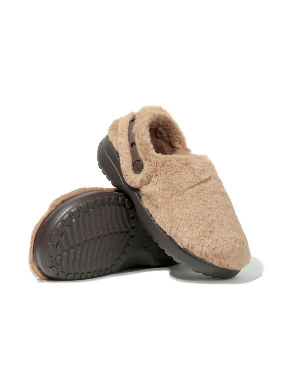 Crocs Kids Cozzzy faux-fur strap slippers - Beige