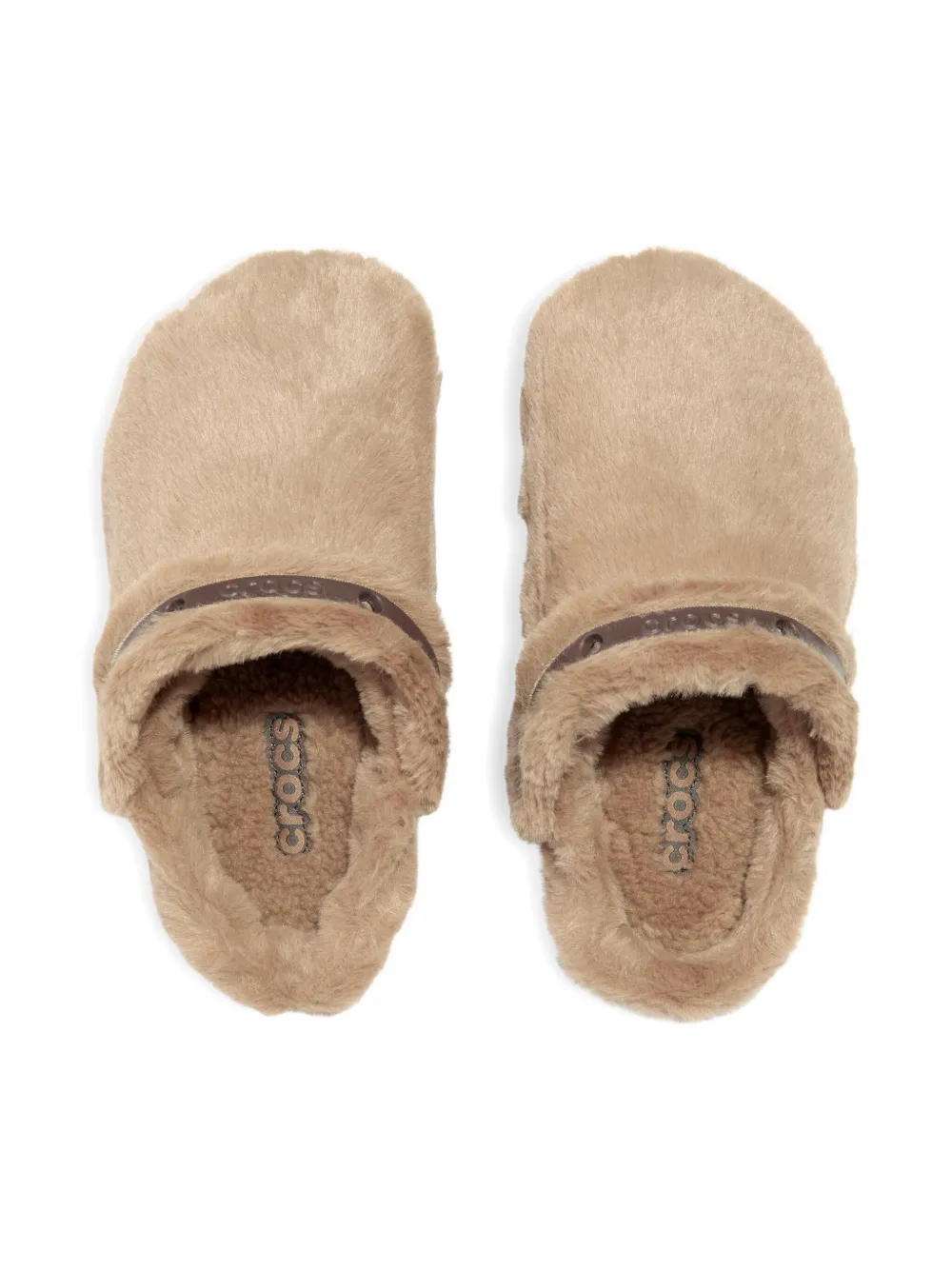 Crocs Kids Cozzzy slippers met bandje van imitatiebont Beige