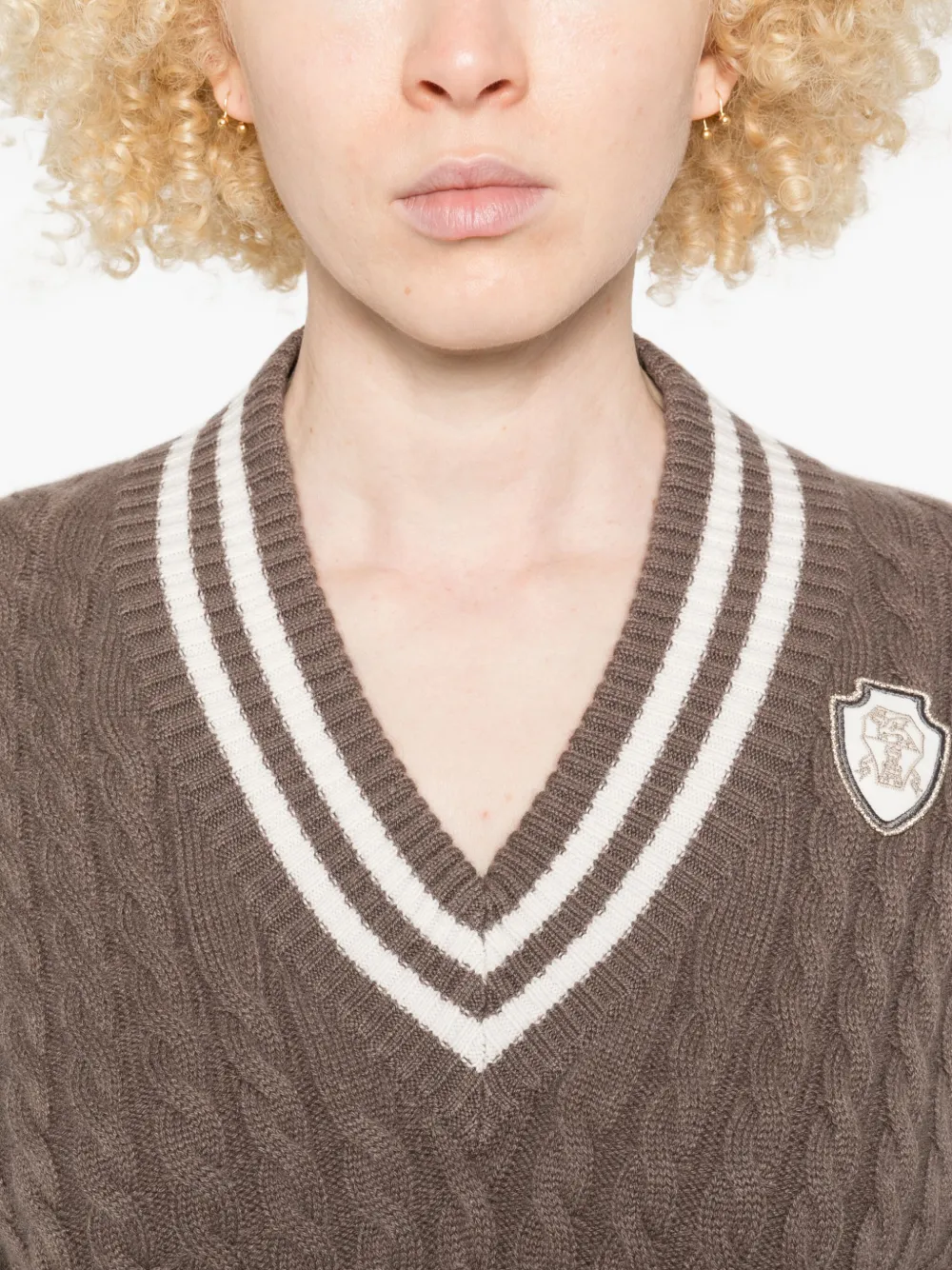 Brunello Cucinelli Kabelgebreide trui Bruin