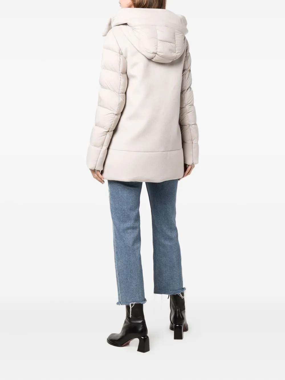 Moorer Padded Marble Jacket With Removable Fur Hood And Exquisite Finish In Neutral