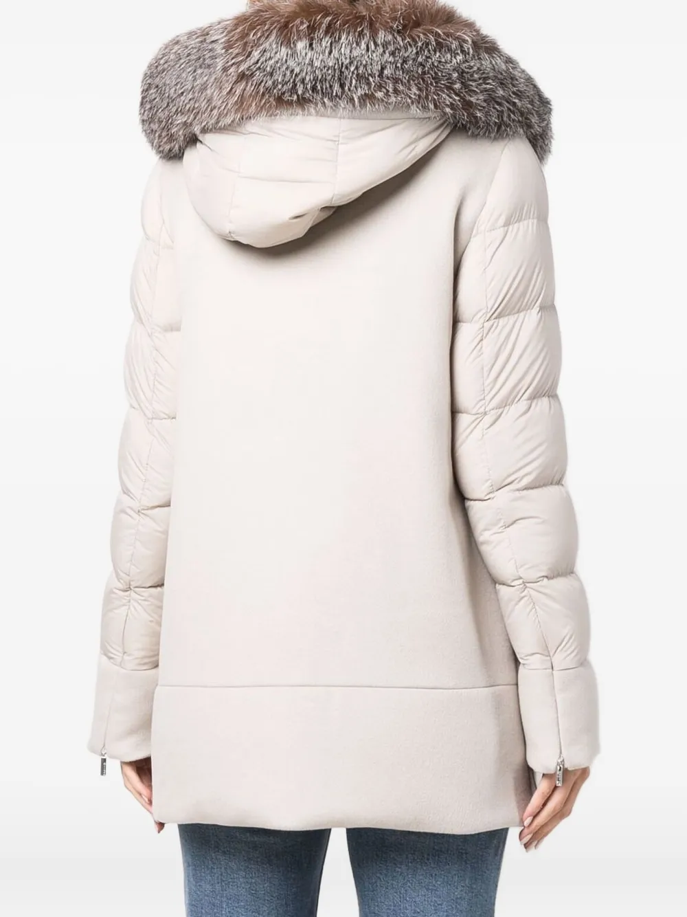 Moorer Padded Marble Jacket With Removable Fur Hood And Exquisite Finish In Neutral