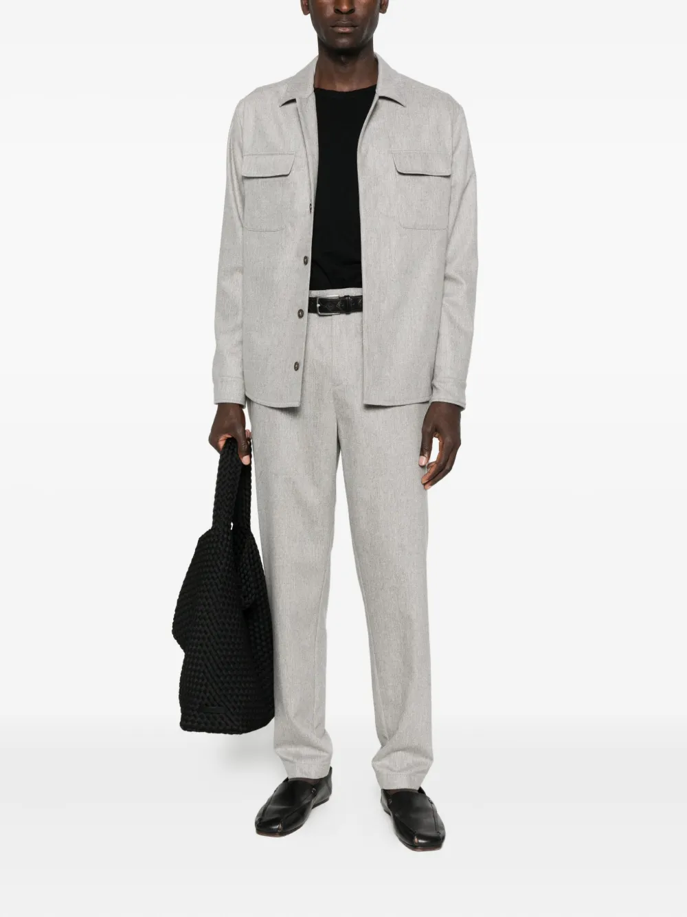 Eleventy Wool-blend Overshirt In Gray