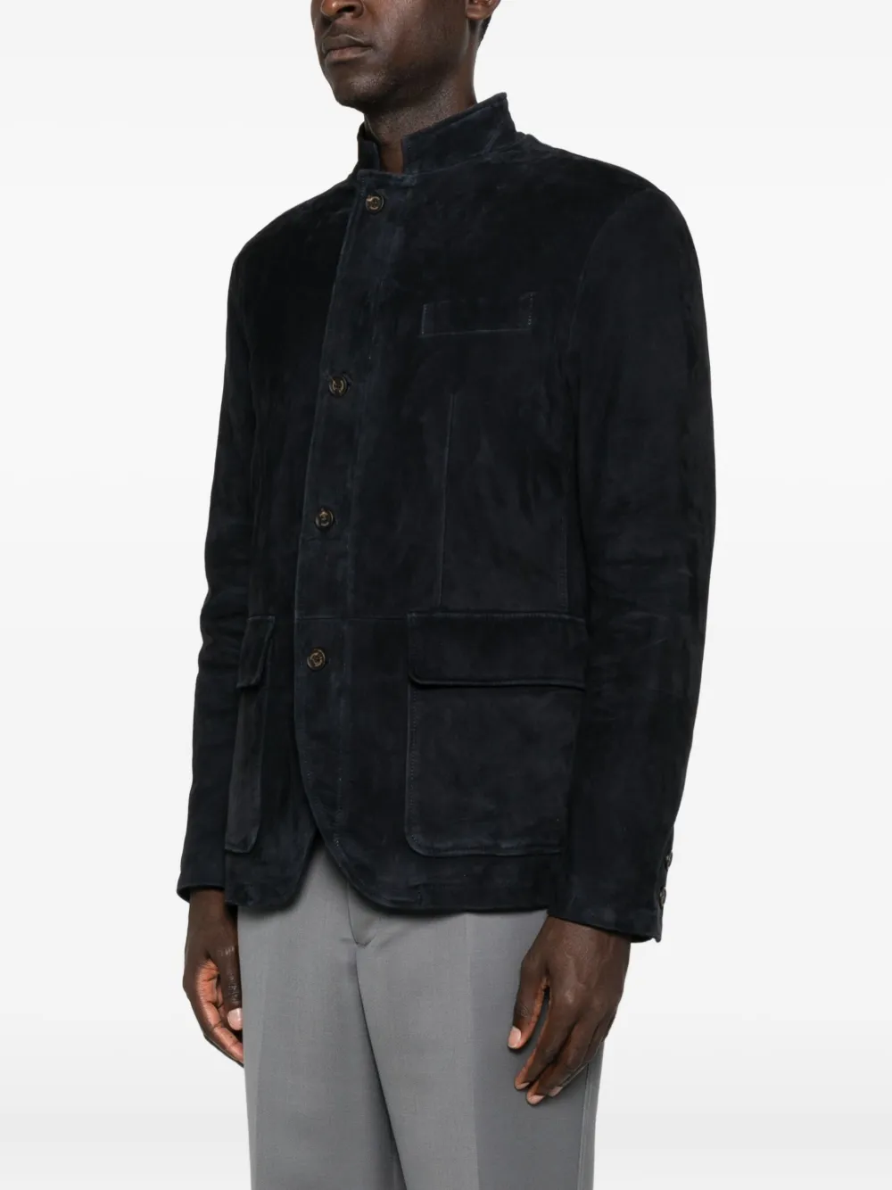 Eleventy Suède jack met opgestikte zak Blauw