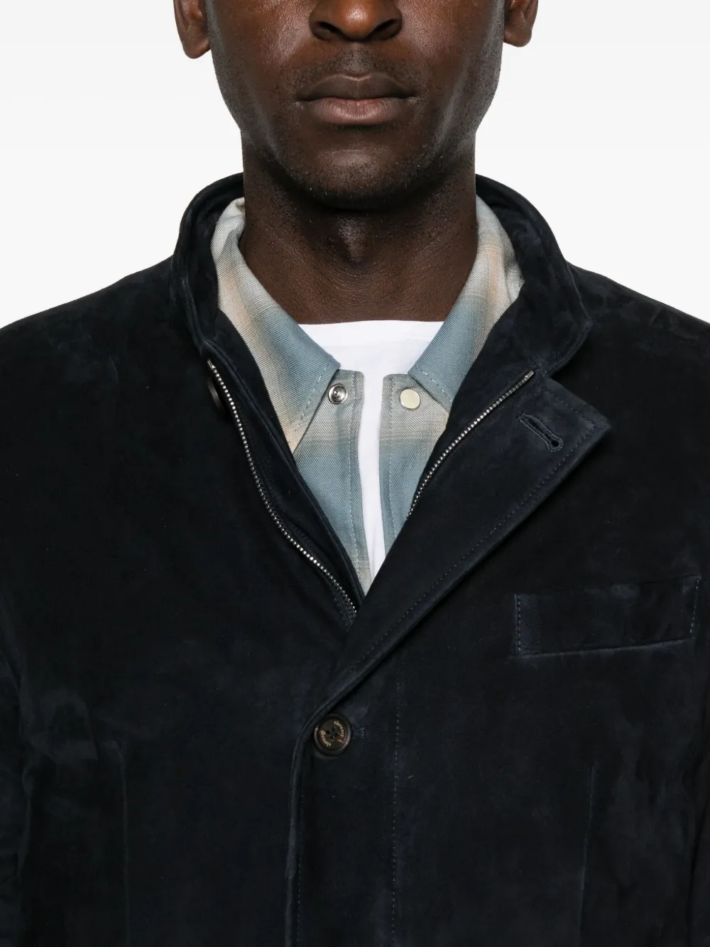 Eleventy Suède jack met opgestikte zak Blauw