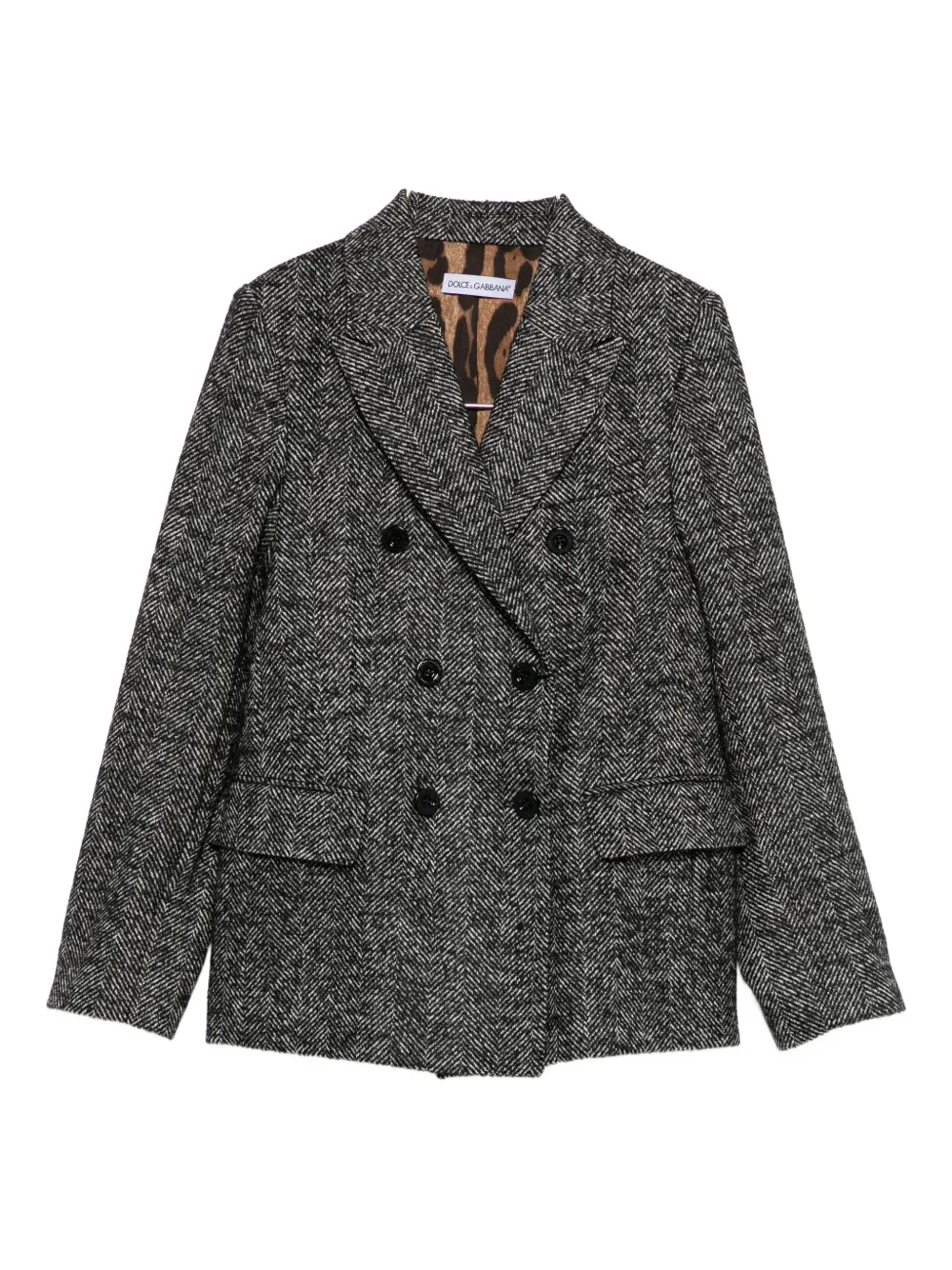 Dolce & Gabbana Herringbone Double-breasted Blazer In Black