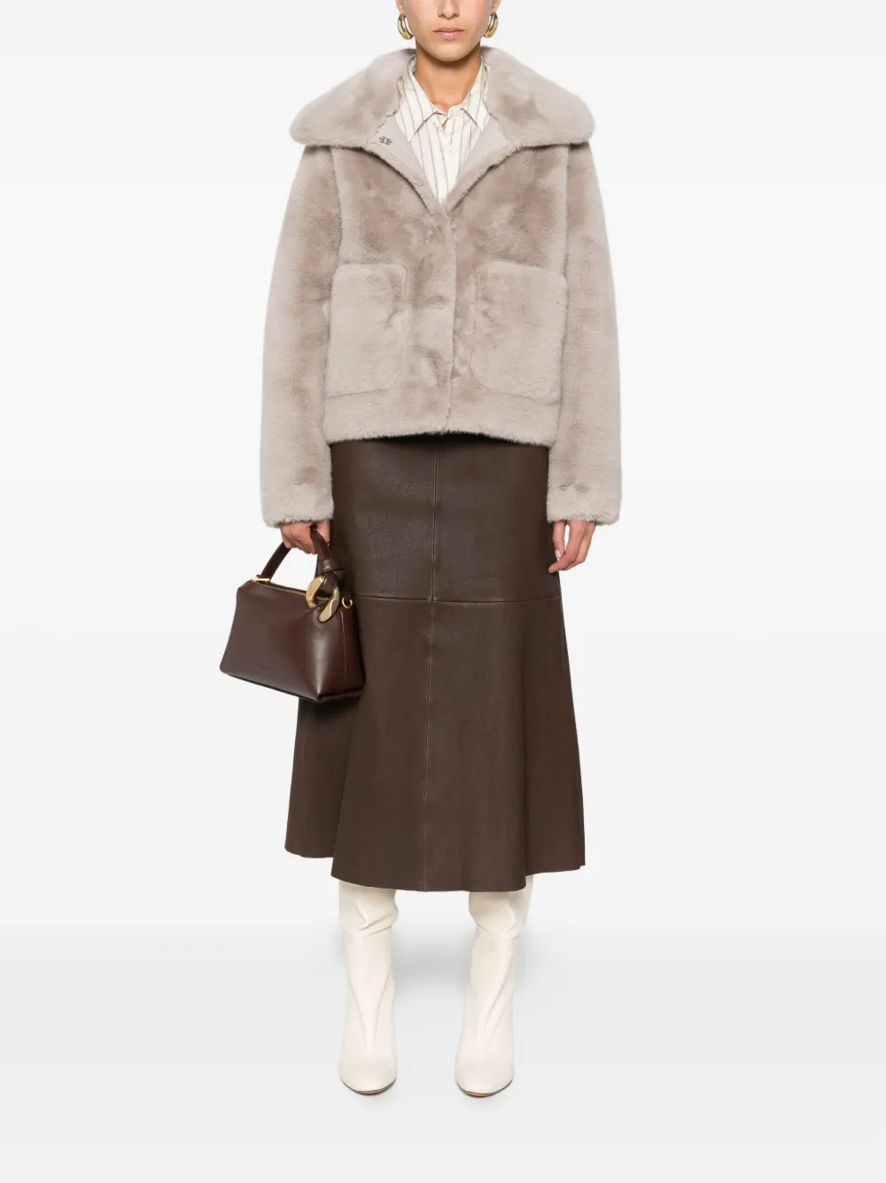 By Malene Birger Leren A-lijn rok - Bruin