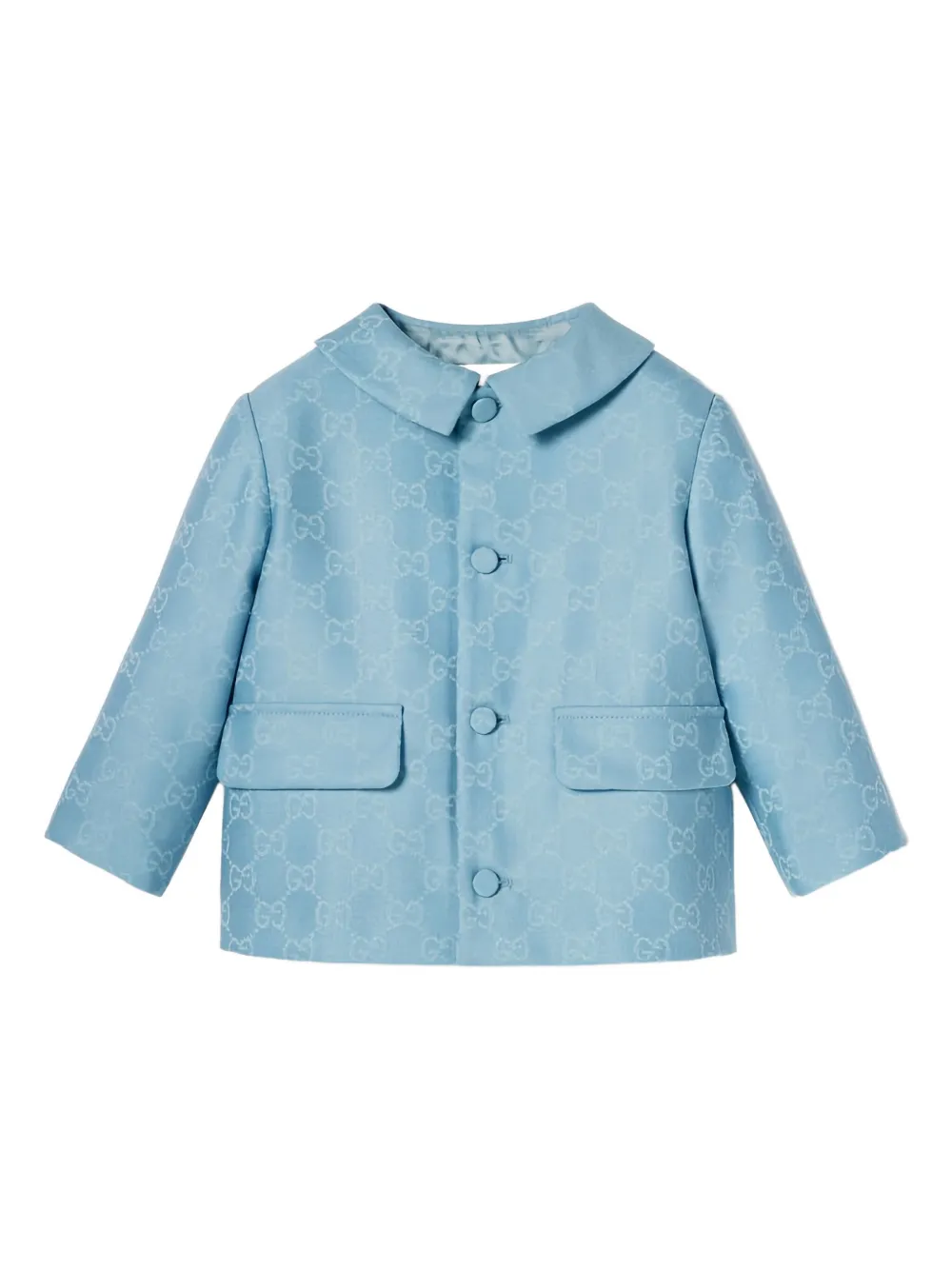 Gucci Babies' Gg-pattern Peter-pan Collar Jacket In Blue