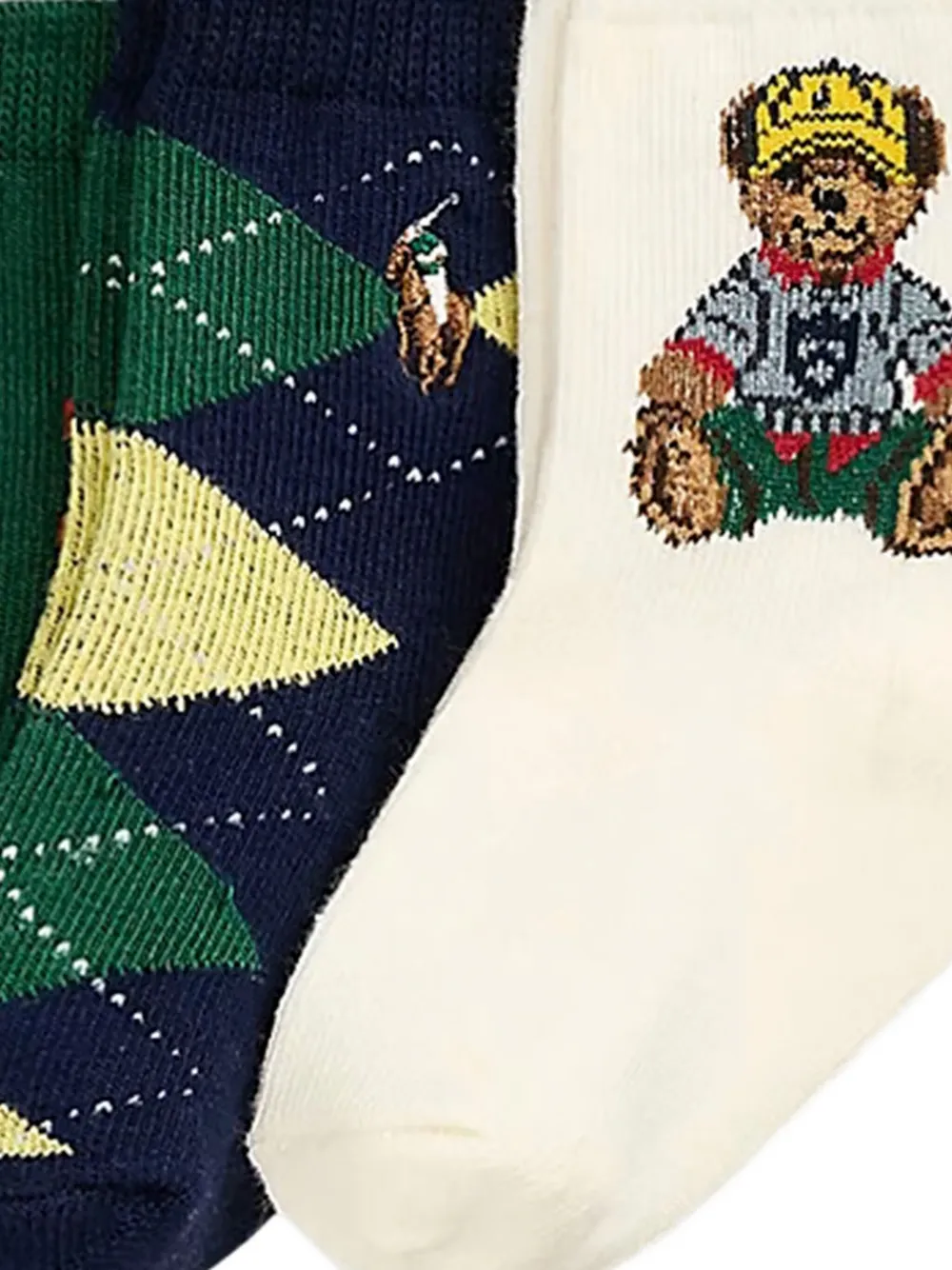 POLO RALPH LAUREN KIDS Drie paar sokken met polobeer en argyle-patroon - Groen
