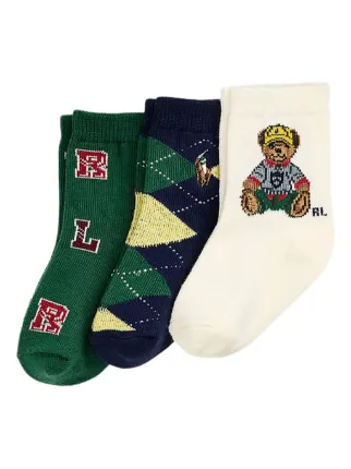 POLO RALPH LAUREN KIDS Kit 3 Pares De Meias Polo Bear Com Losangos