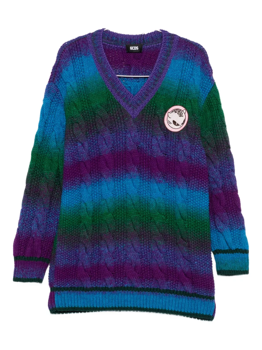 GCDS cable-knit V-neck sweater - Blu