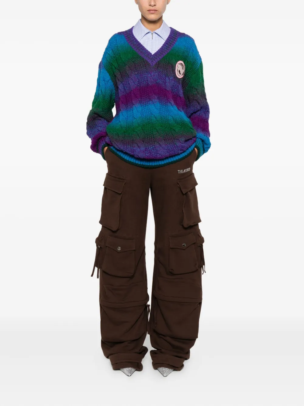 GCDS cable-knit V-neck sweater | Knitted Sweaters | Image 2
