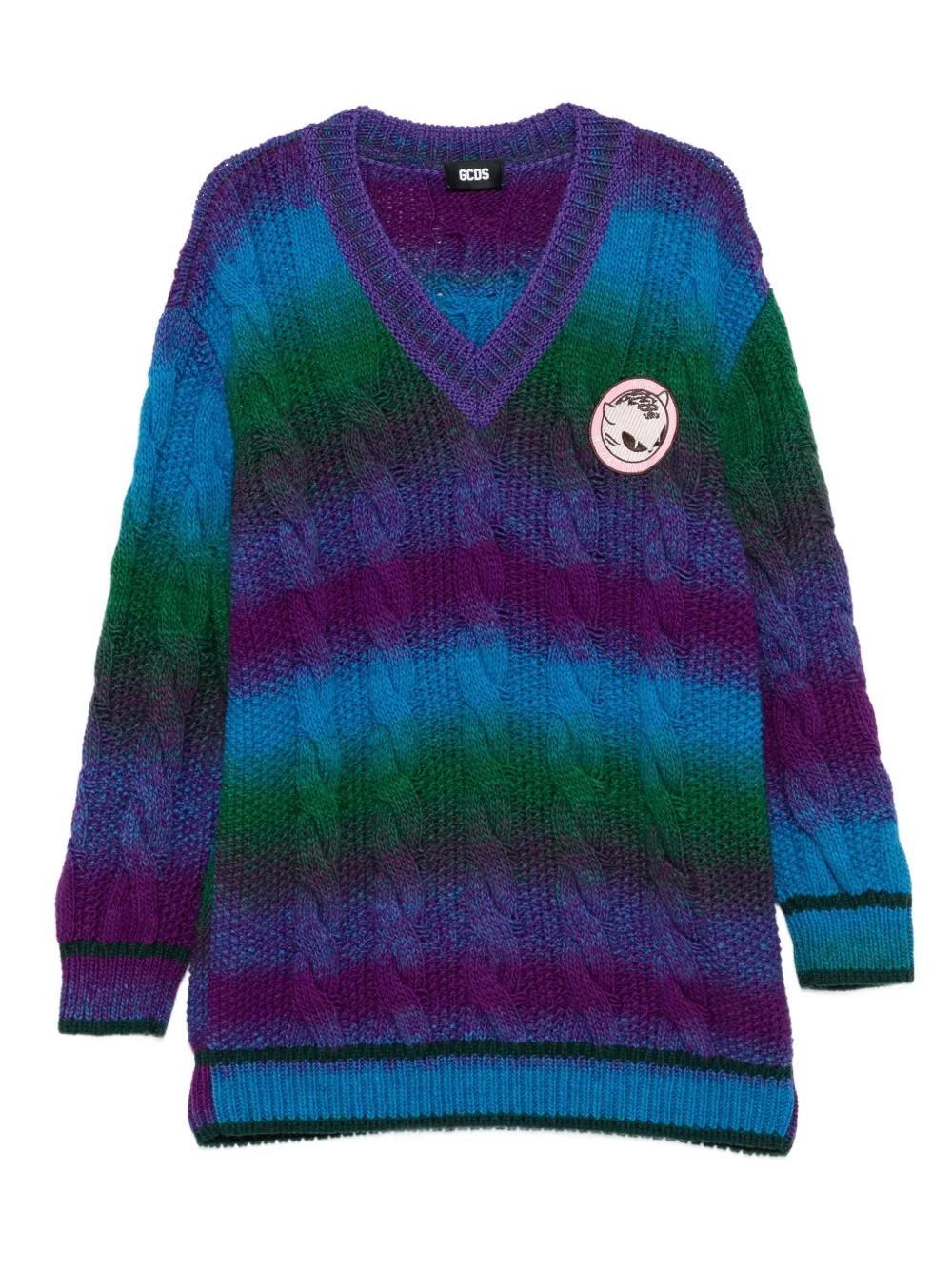 GCDS cable-knit V-neck sweater | Blue | Image 1