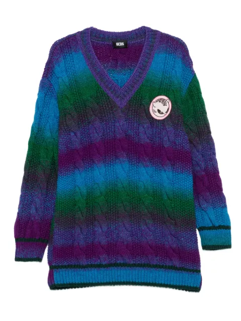 GCDS cable-knit V-neck sweater