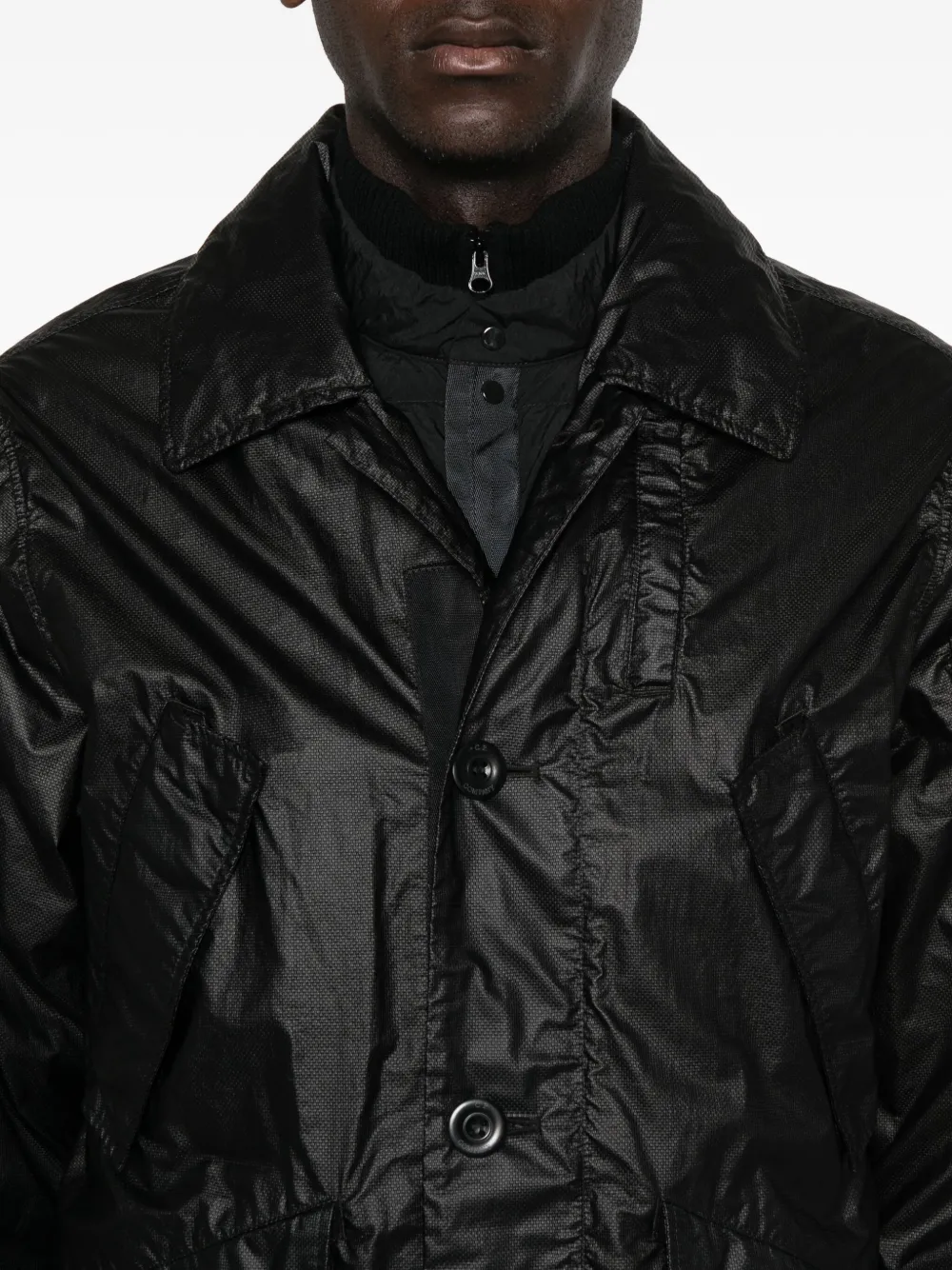 C.p. Company Lens-detail Button-fastening Jacket In Black