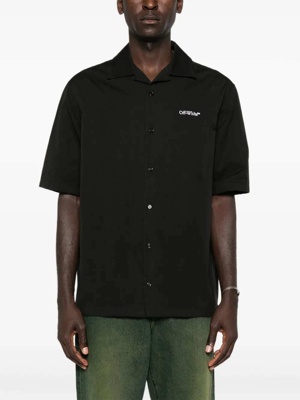 Off-White Overhemd met geborduurd logo en korte mouwen Zwart