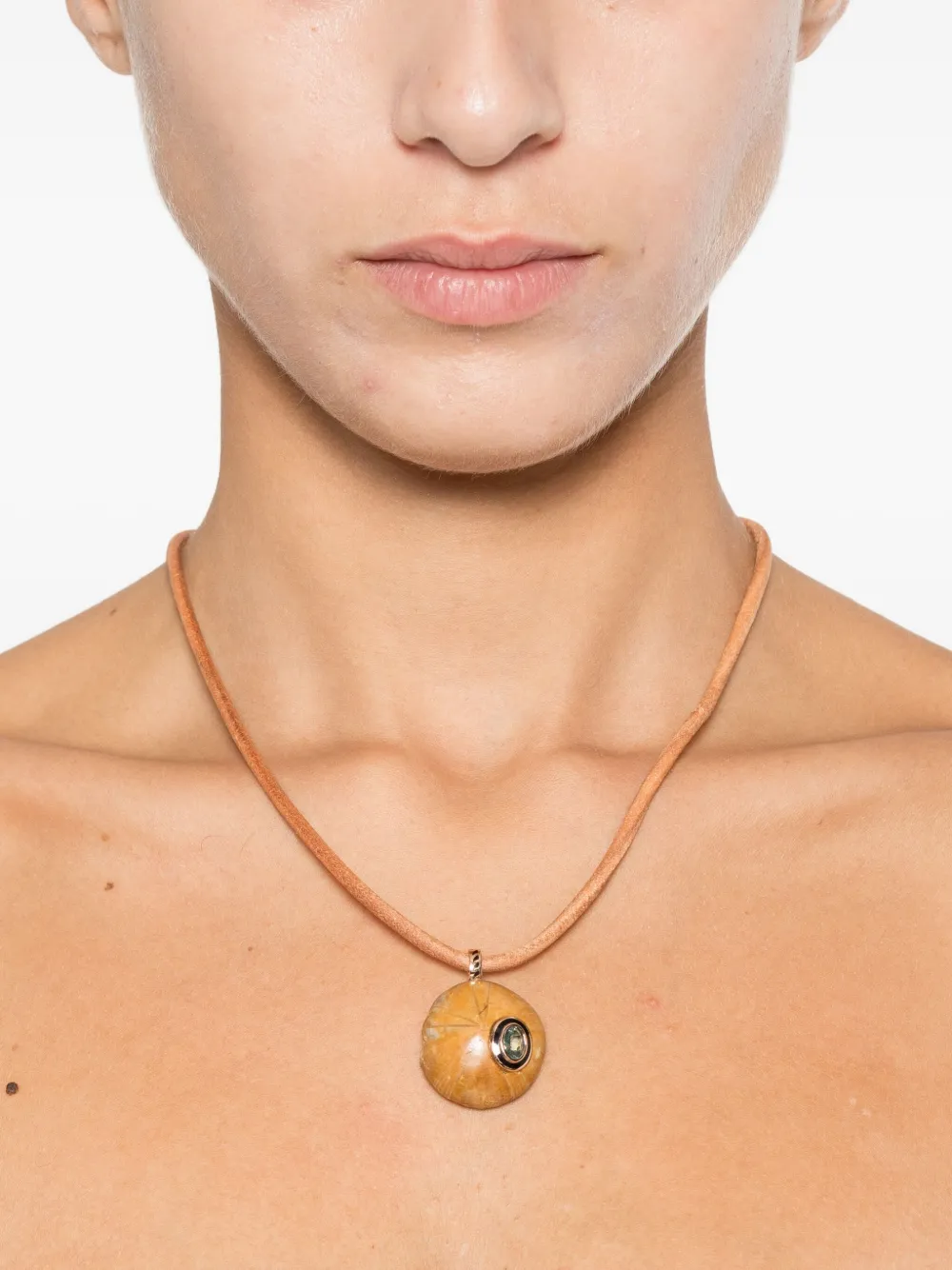 Dezso 18k Rose Gold Fossilized Aquamarine Necklace In Pink