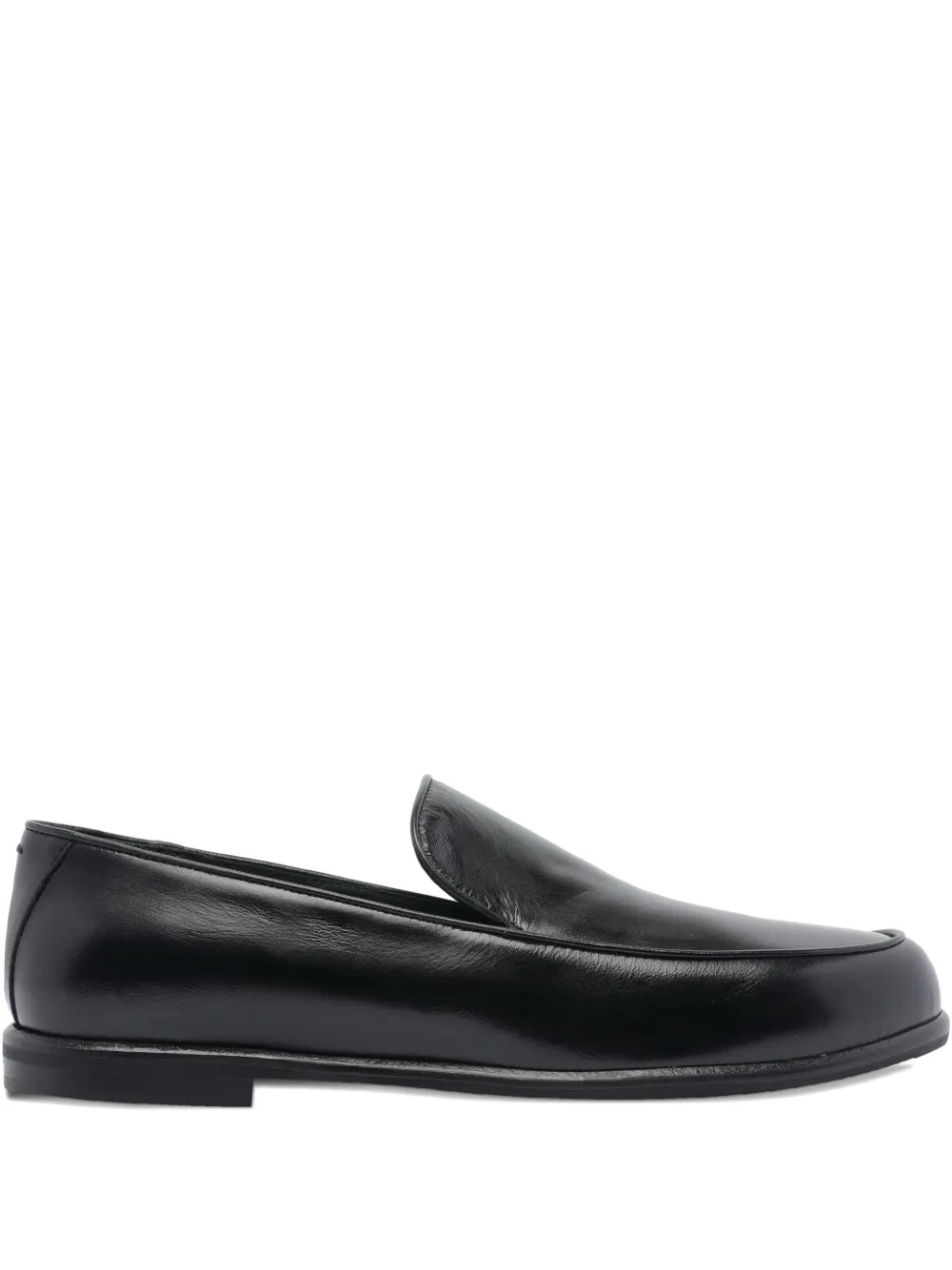 POEVE round-toe leather loafers Black