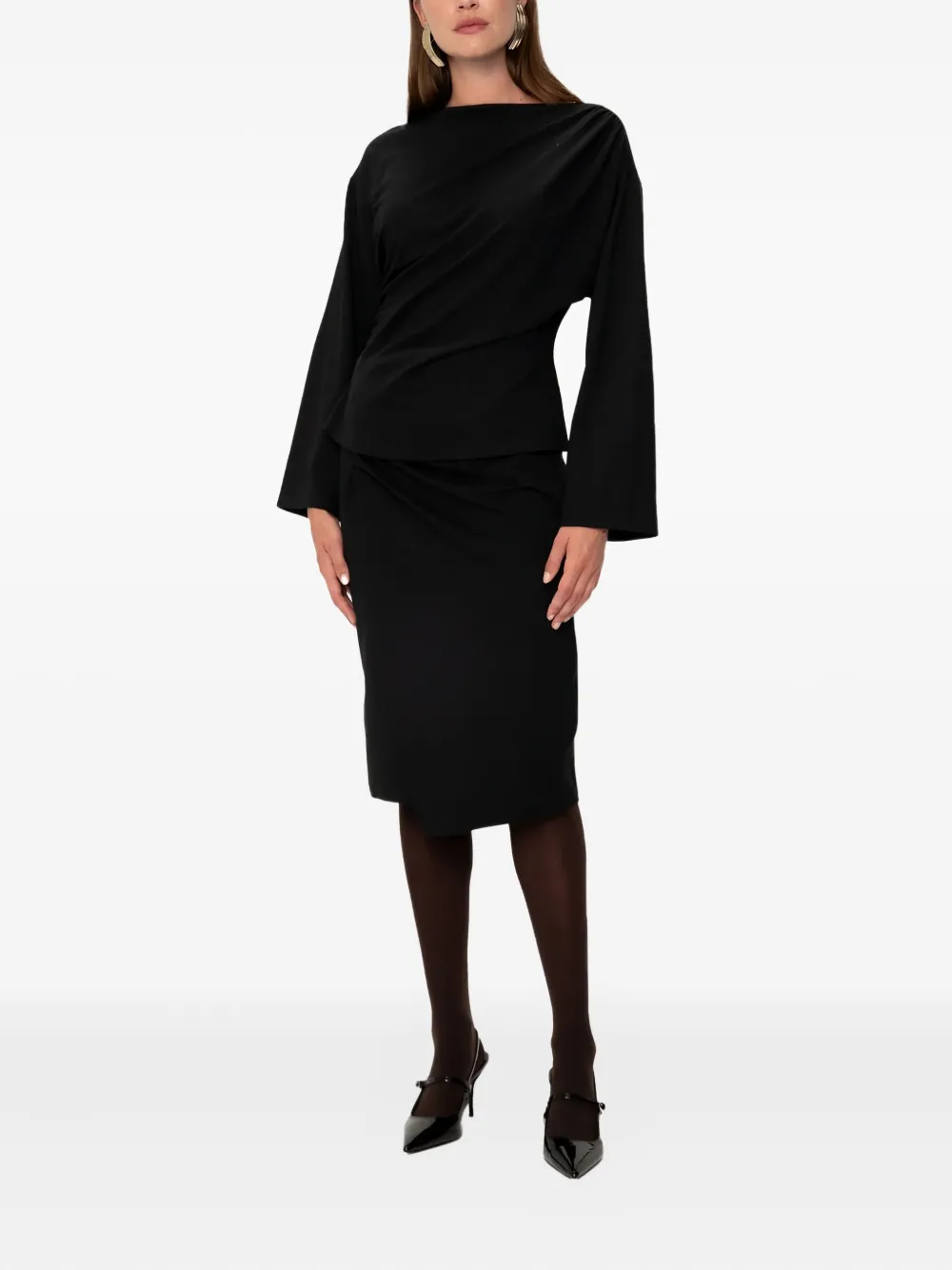 VIVEH Hadar gedrapeerde rok met split - Zwart