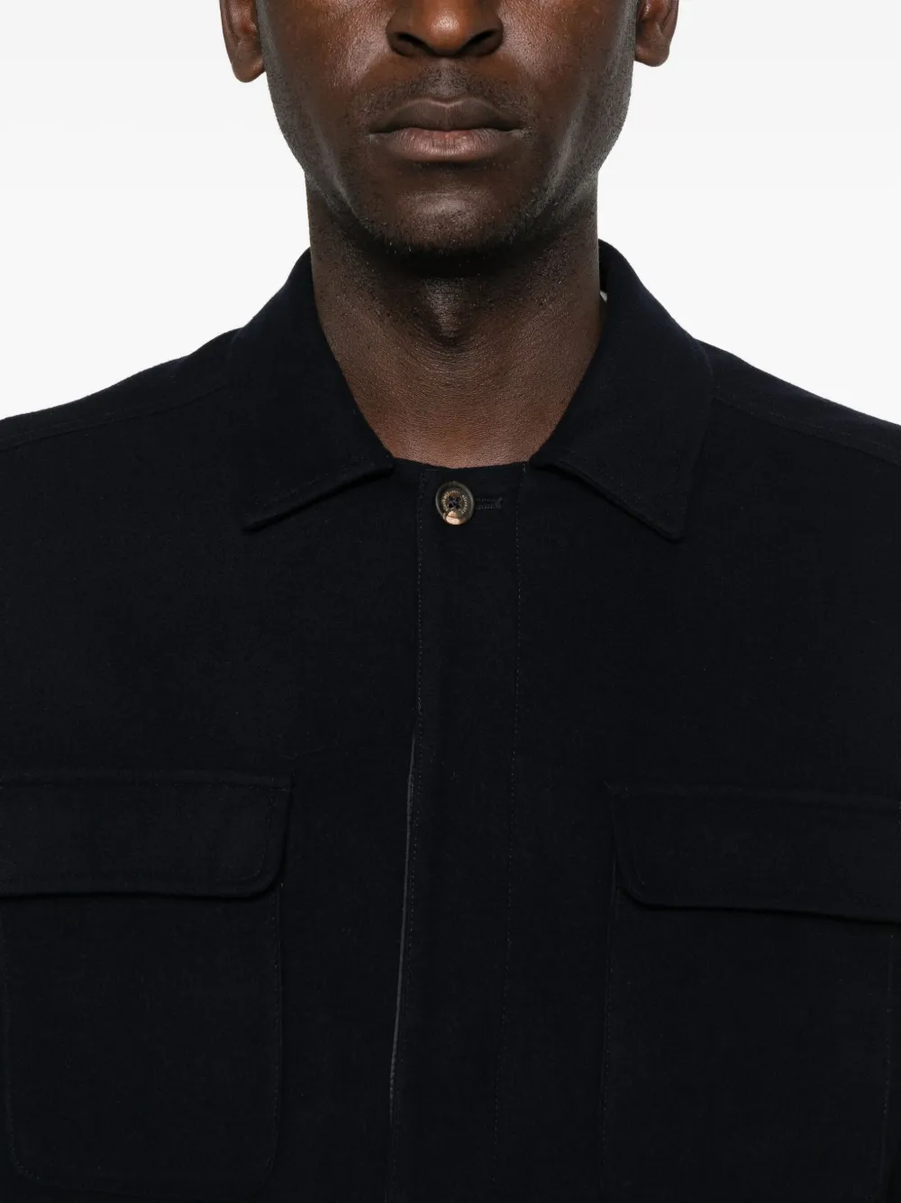 Eleventy Wollen jack met klepzak Blauw