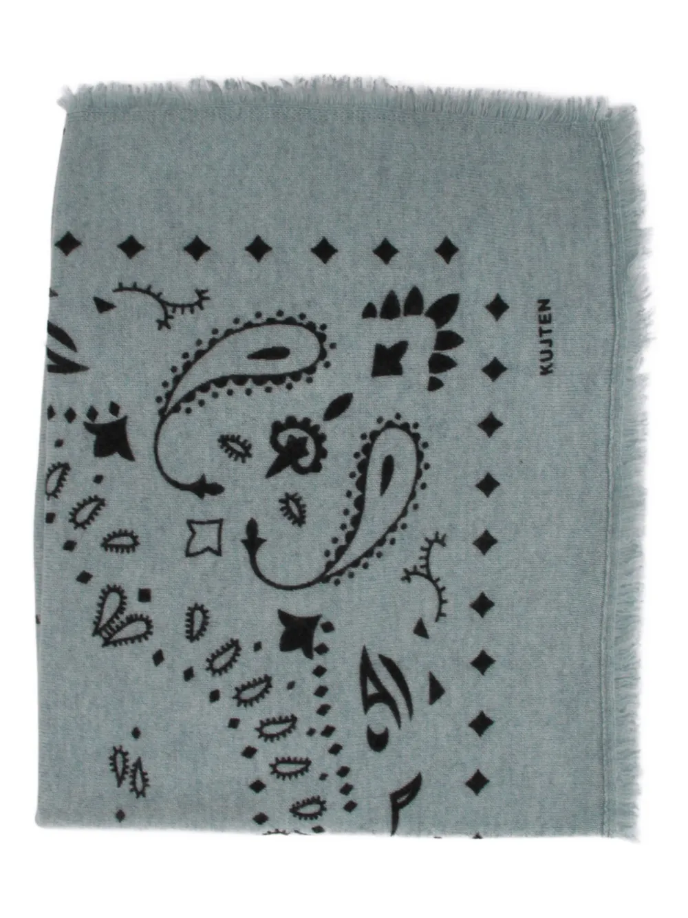 Kujten Fringed Paisley Scarf Soft Texture In Blue