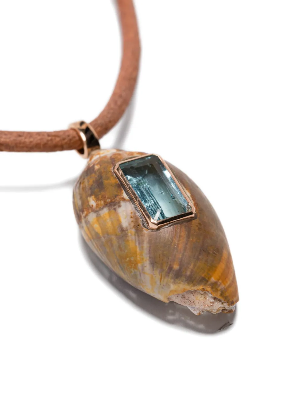 Dezso 18k Rose Gold Fossilized Shell Aquamarine Necklace In Pink