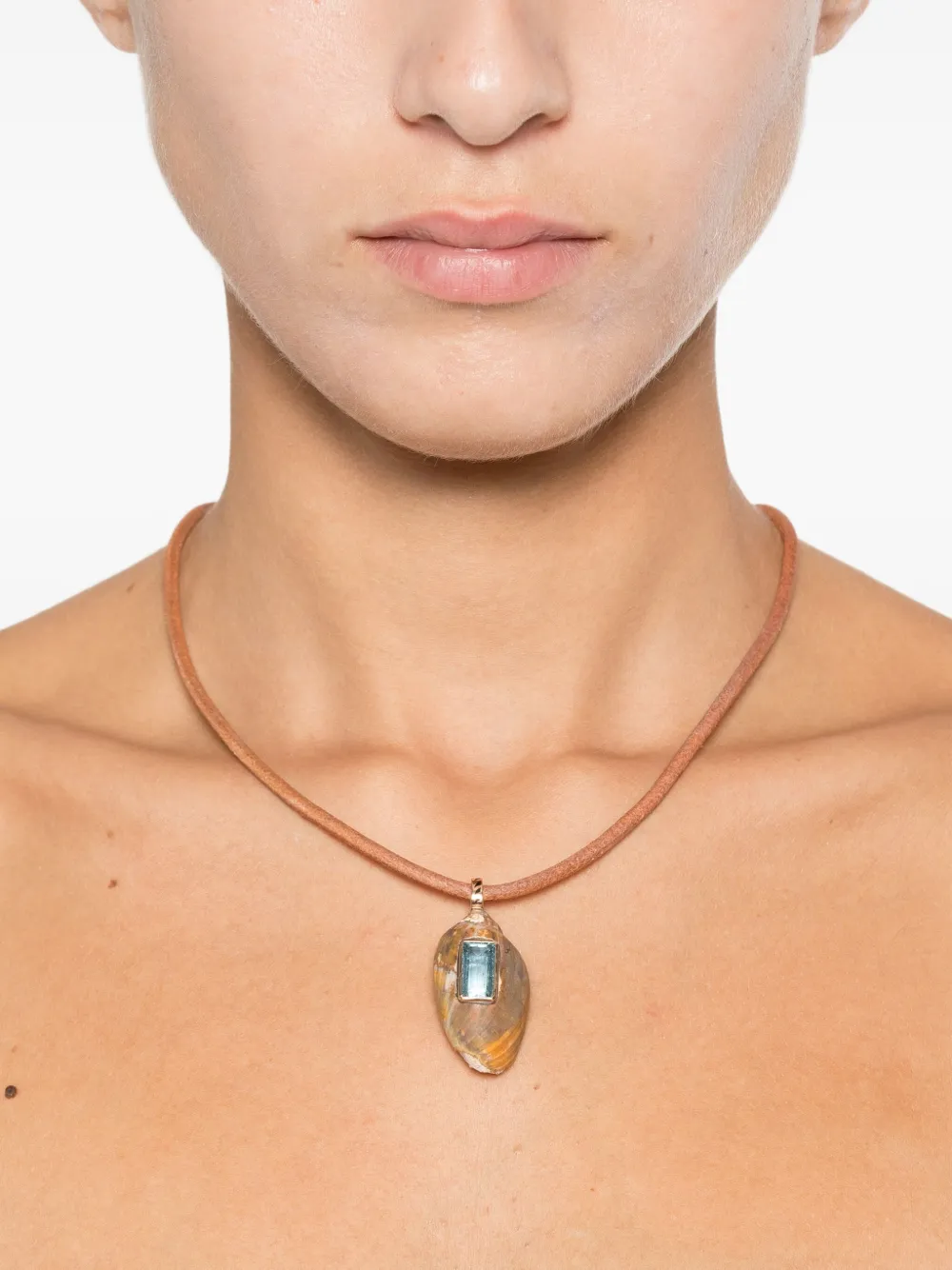 Dezso 18K rose gold Fossilized Shell aquamarine necklace | Image 2