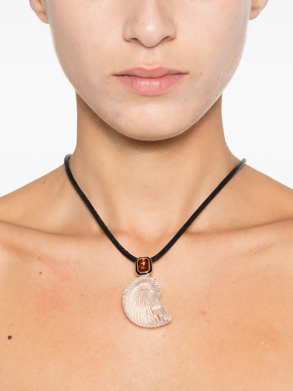 Dezso 18k Rose Gold Nautilus Necklace In Pink