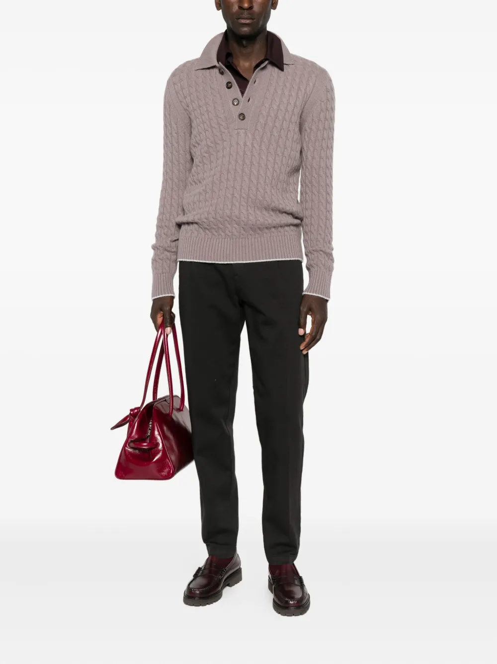 Eleventy cable-knit polo sweater - Roze
