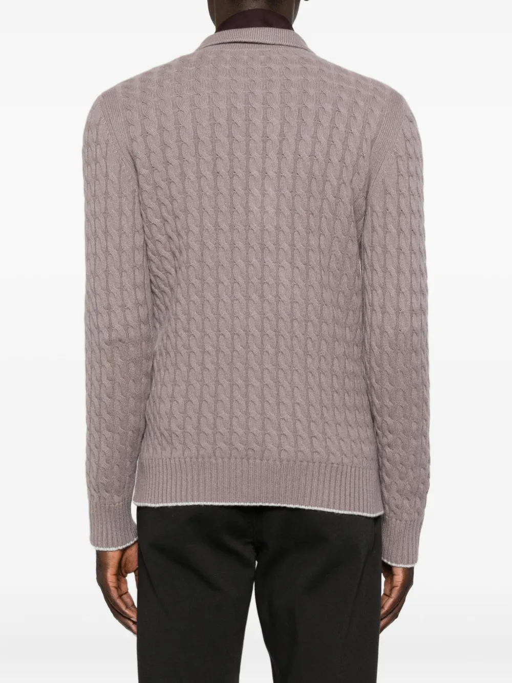 Eleventy Cable-knit Polo Sweater In Brown