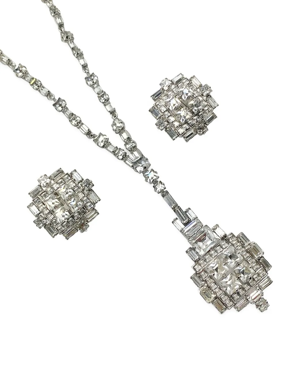 DIOR Pre-owned 1970s Art Deco Pendant Necklace And Earrings Set In Silver