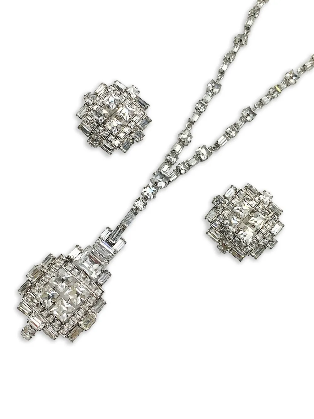 Dior Pre-owned 1970s Art Deco Pendant Necklace and Earrings Set in Silver, view 4